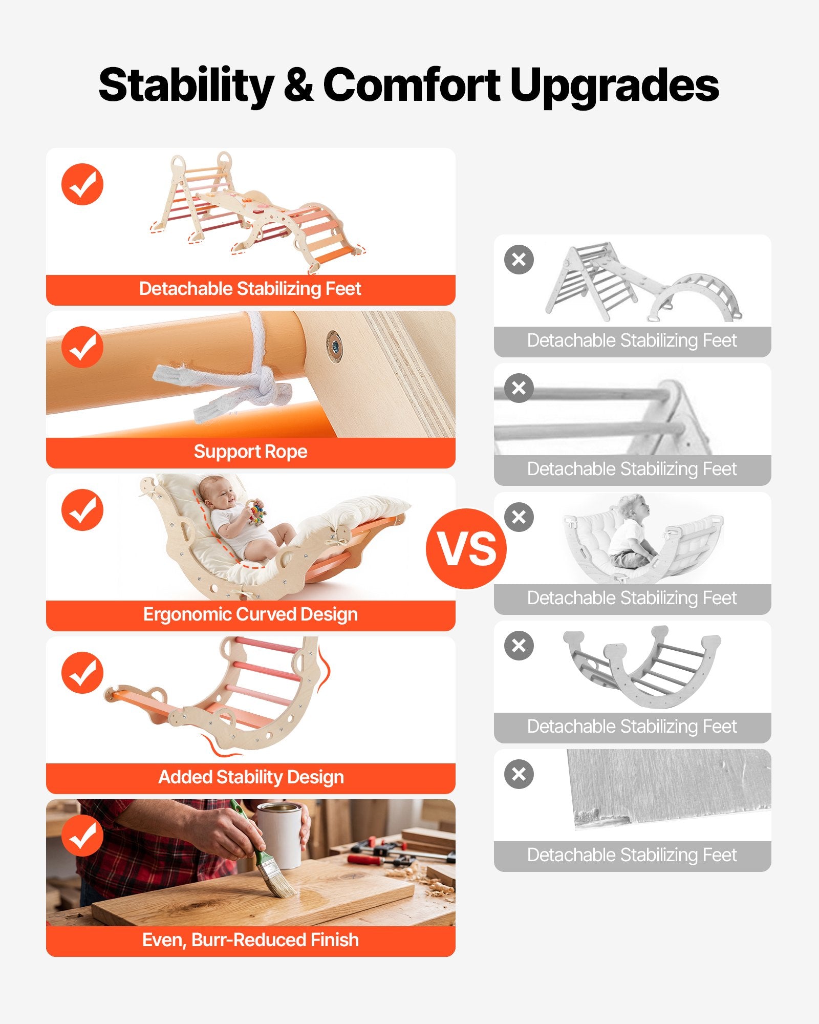 Foldable Montessori Climbing Set for Toddlers: 9-in-1 Pikler Triangle with Wooden Cars, Cushion, Arch & Ramp, 150 lbs Capacity, Easy Setup, Orange