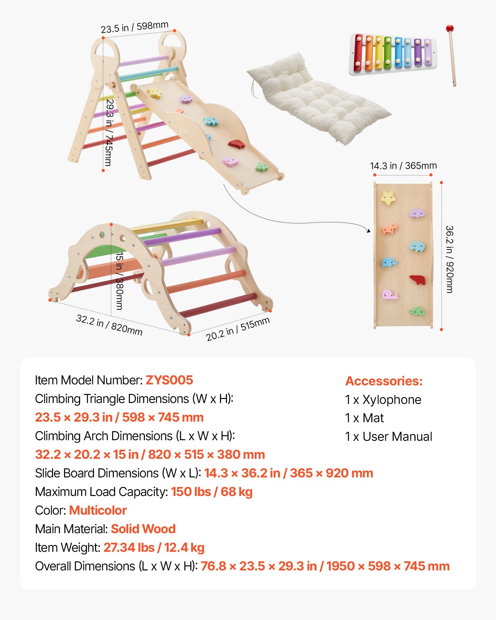 9-in-1 Pikler Triangle Playset for Toddlers, Foldable Indoor Climber with Xylophone, Ramp, Arch, Cushion, Montessori Fun
