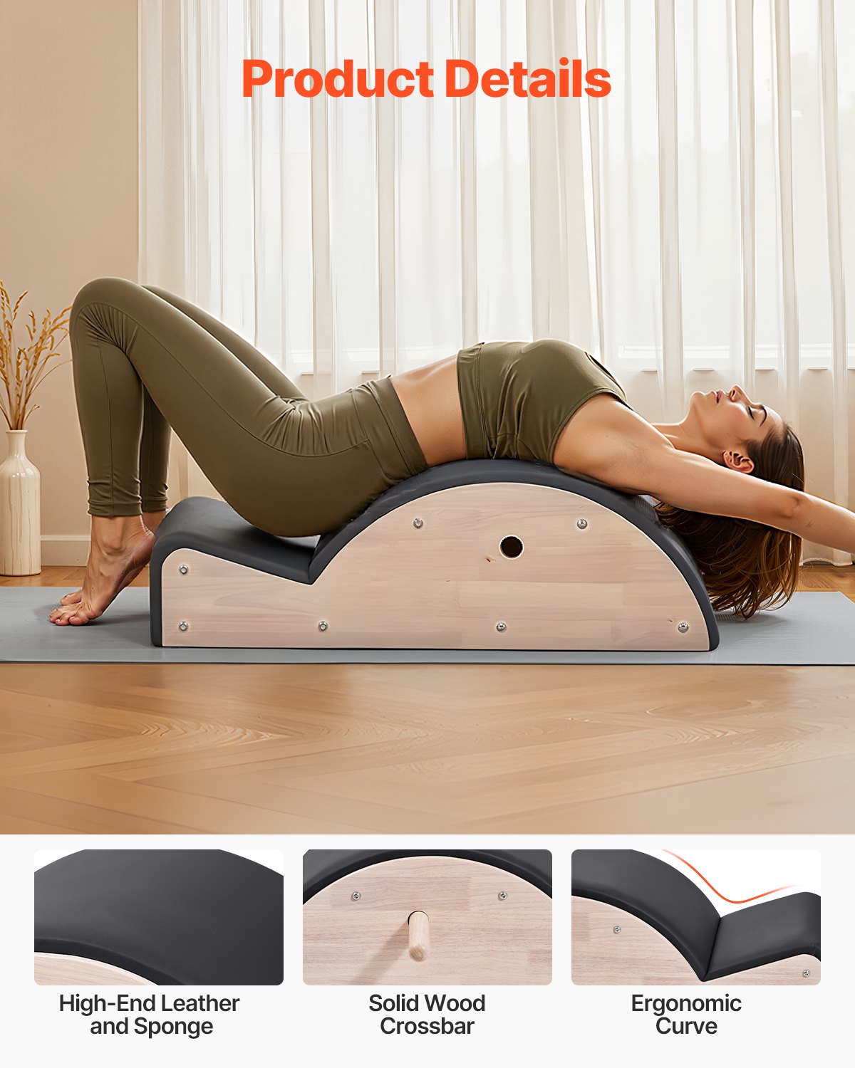 Rubber Wood Pilates Spine Corrector for Home Gym - Enhance Balance, Core Strength, and Flexibility with Arc Fitness Tool for Spine Exercises