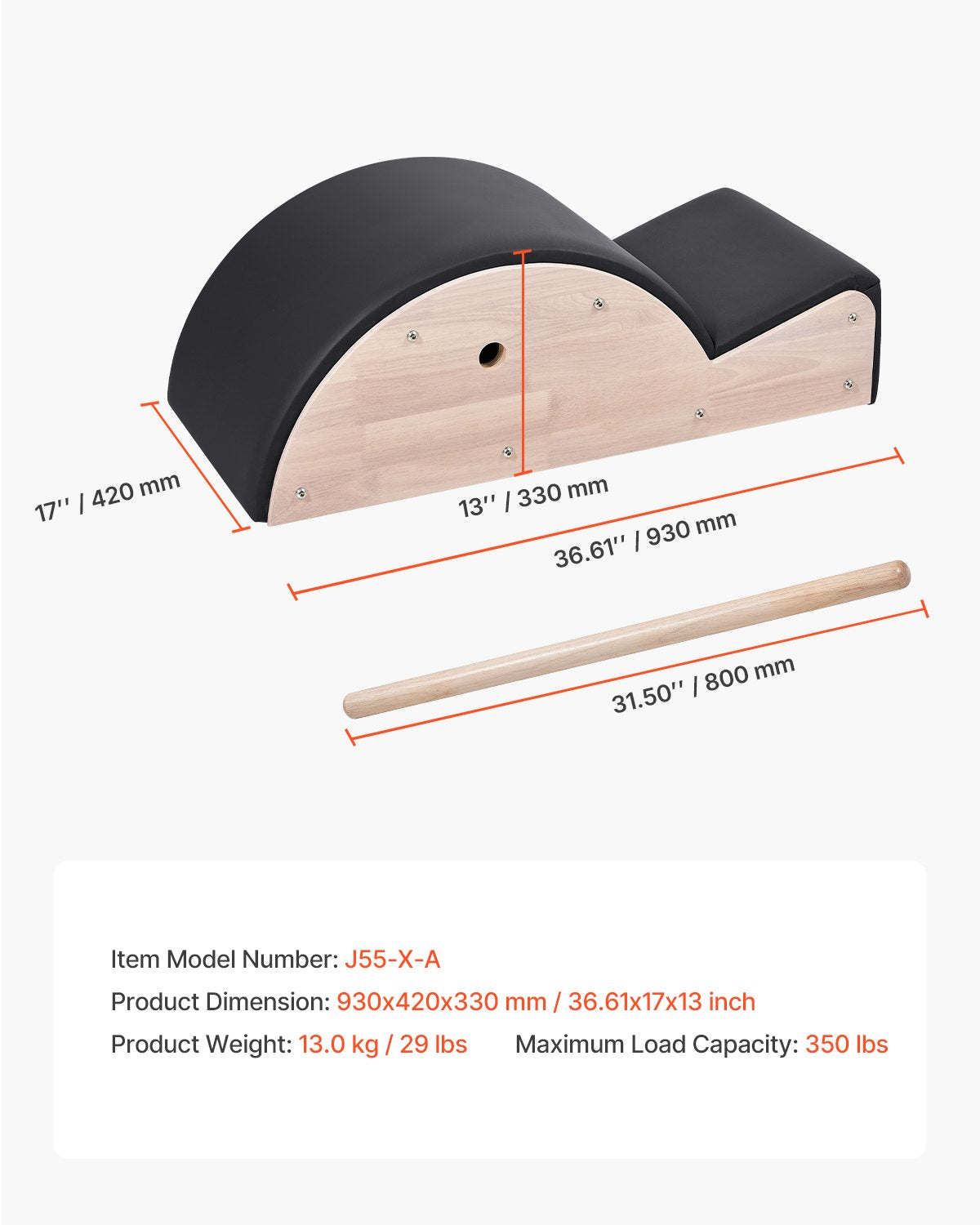 Rubber Wood Pilates Spine Corrector for Home Gym - Enhance Balance, Core Strength, and Flexibility with Arc Fitness Tool for Spine Exercises