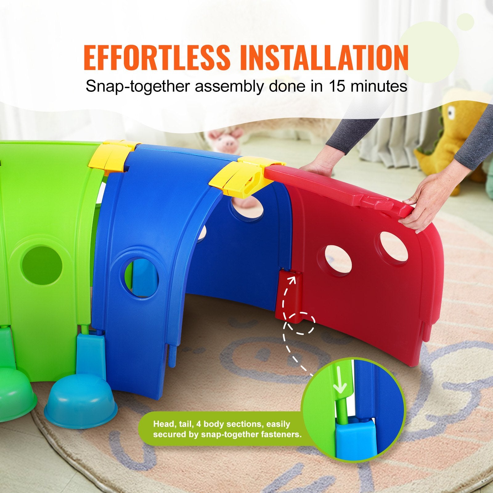 Vibrant Caterpillar Tunnel for Kids: Indoor & Outdoor Play Equipment, Crawling Adventure for Toddlers, Preschool Daycare Fun, Safe HDPE, Ages 3+