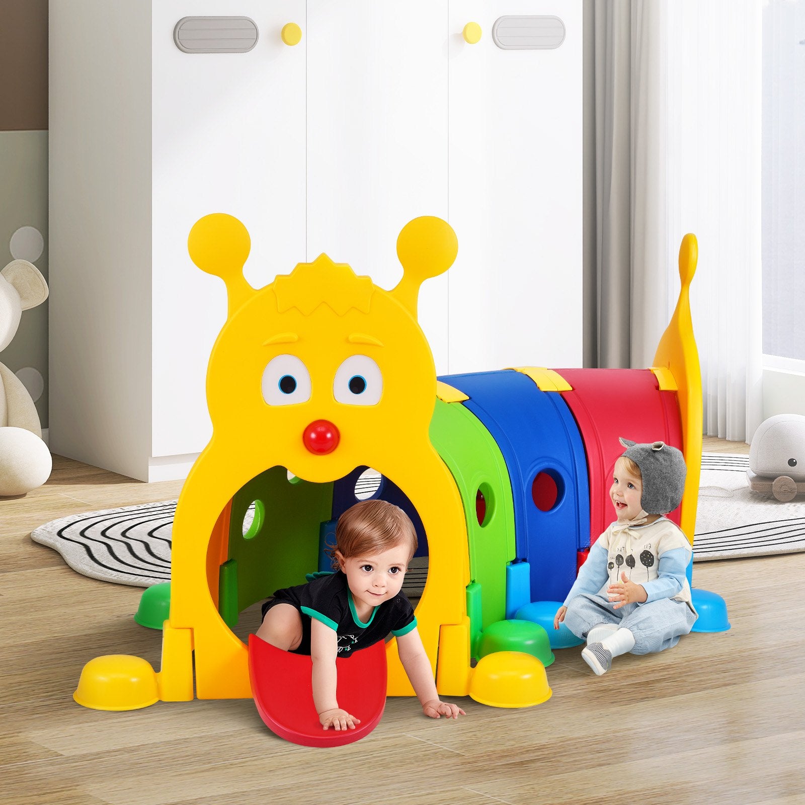 Vibrant Caterpillar Tunnel for Kids: Indoor & Outdoor Play Equipment, Crawling Adventure for Toddlers, Preschool Daycare Fun, Safe HDPE, Ages 3+