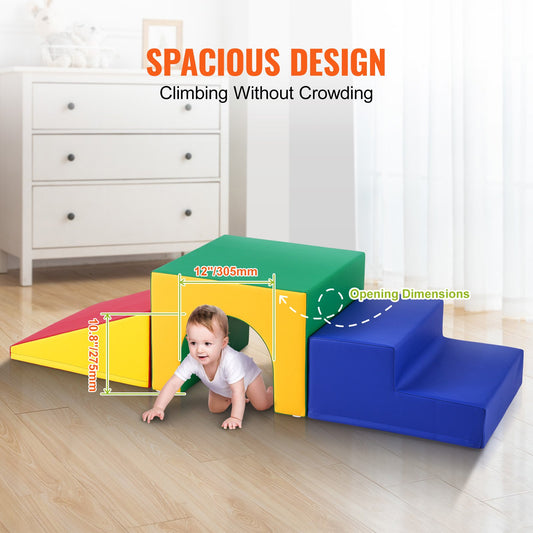 Toddler Indoor Playset - Foam Climbing Blocks with Tunnel Maze, Stairs & Ramp, Easy to Clean, Safe & Durable for Ages 3+, 3-Piece Assorted Set