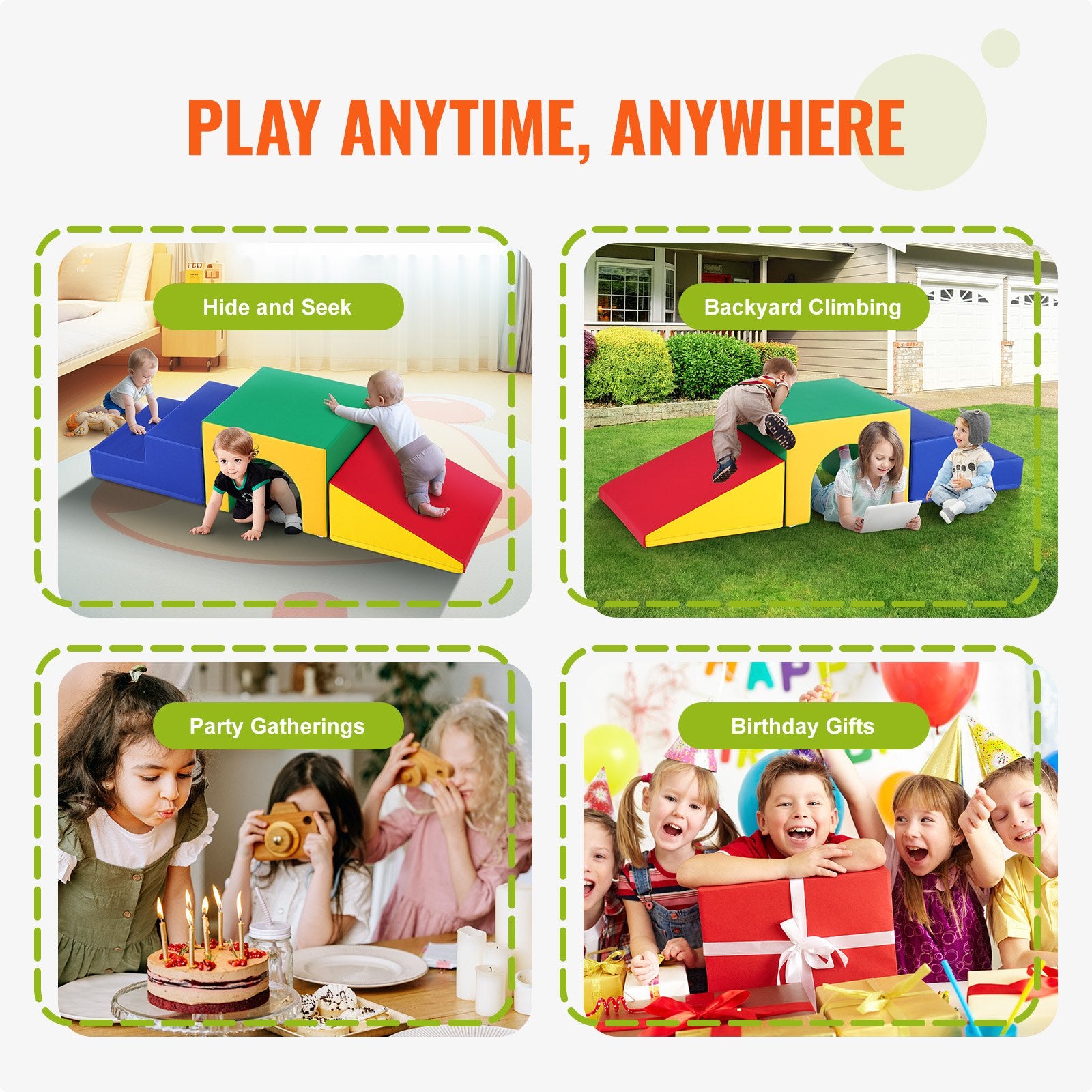 Toddler Indoor Playset - Foam Climbing Blocks with Tunnel Maze, Stairs & Ramp, Easy to Clean, Safe & Durable for Ages 3+, 3-Piece Assorted Set