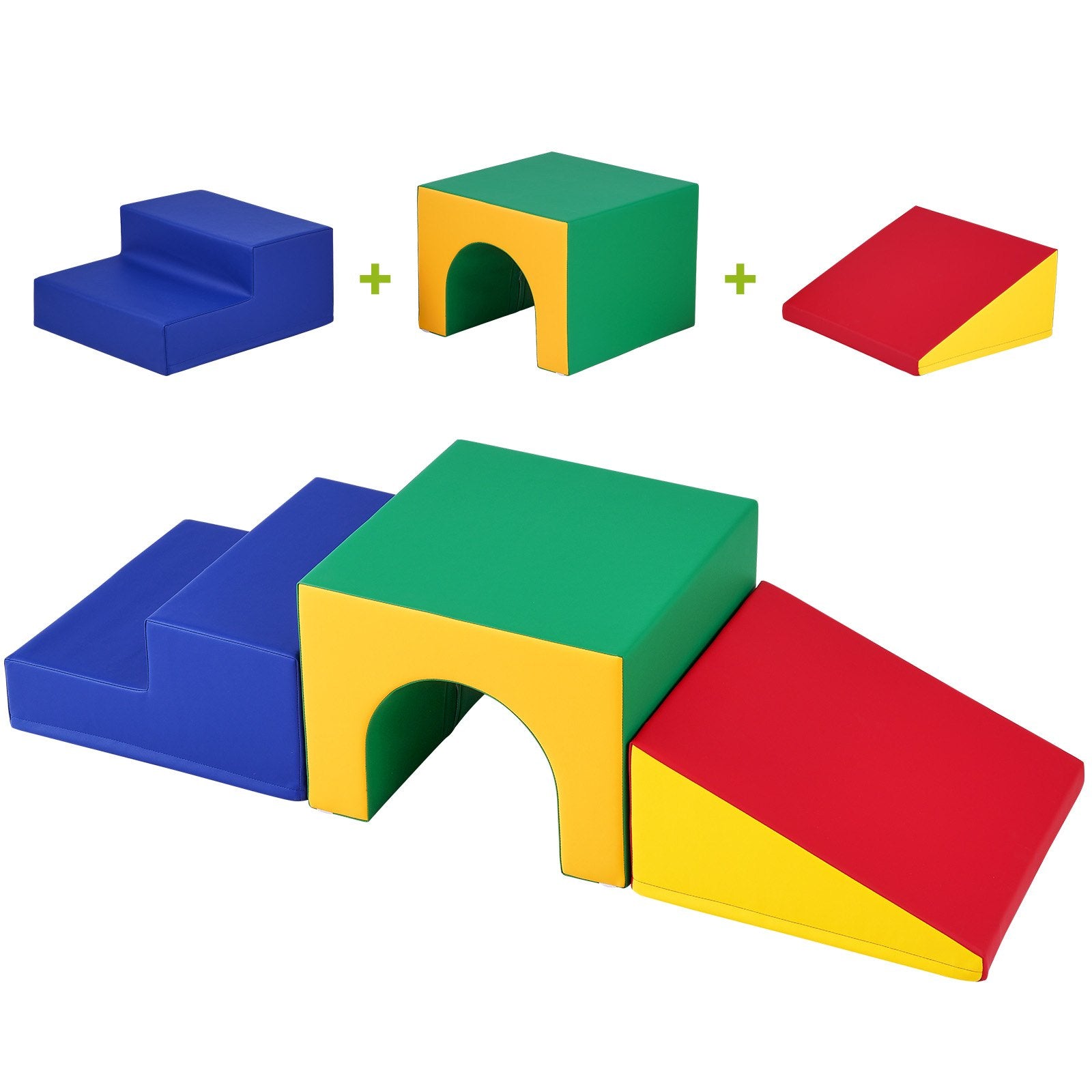 Toddler Indoor Playset - Foam Climbing Blocks with Tunnel Maze, Stairs & Ramp, Easy to Clean, Safe & Durable for Ages 3+, 3-Piece Assorted Set
