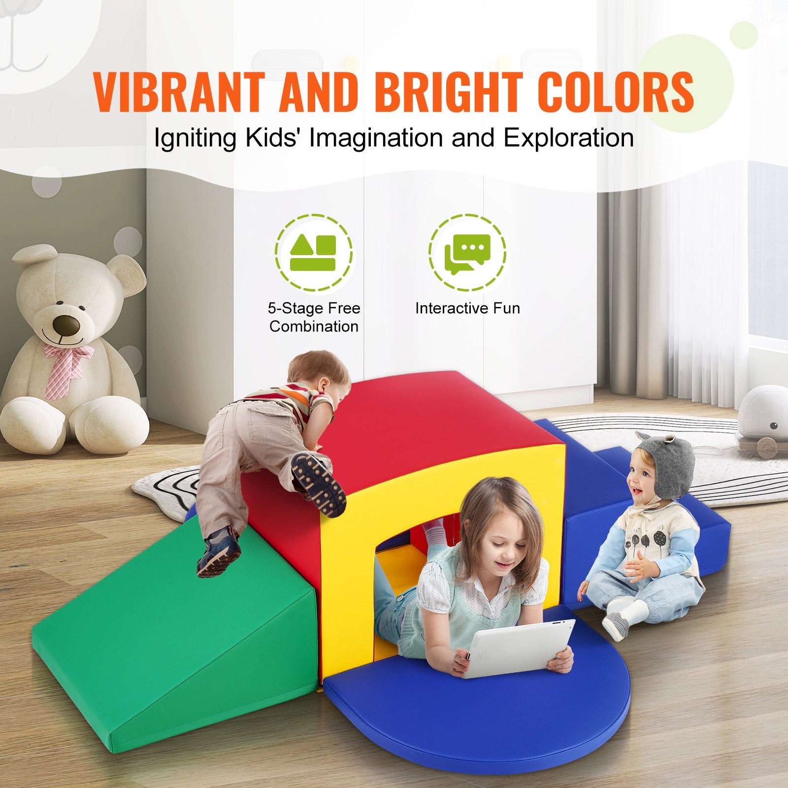 Indoor Toddler Climbing, Crawling & Tunneling Play Set - Soft Foam Equipment with Stairs, Ramp, Maze for Preschoolers 3+ Easy Clean
