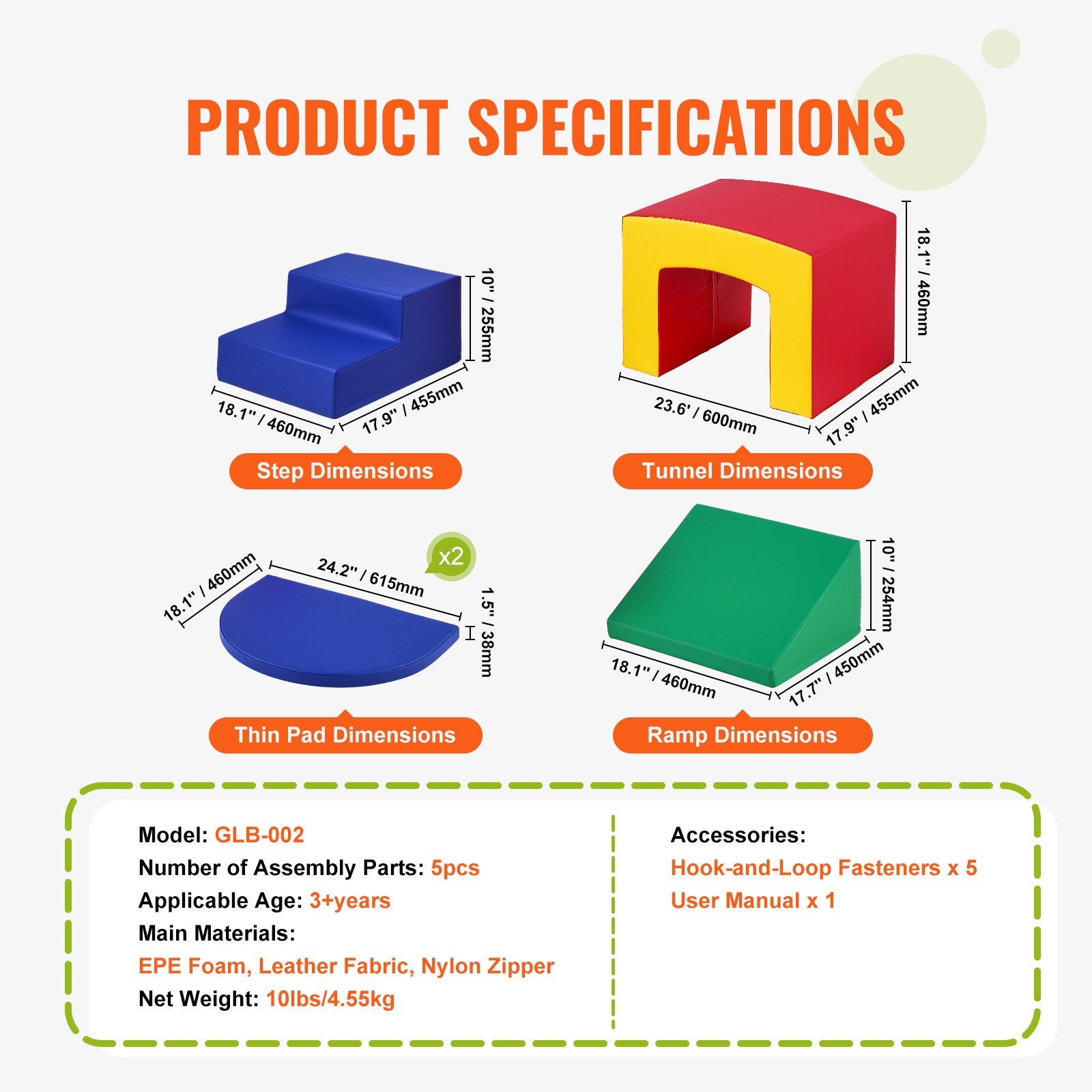 Indoor Toddler Climbing, Crawling & Tunneling Play Set - Soft Foam Equipment with Stairs, Ramp, Maze for Preschoolers 3+ Easy Clean