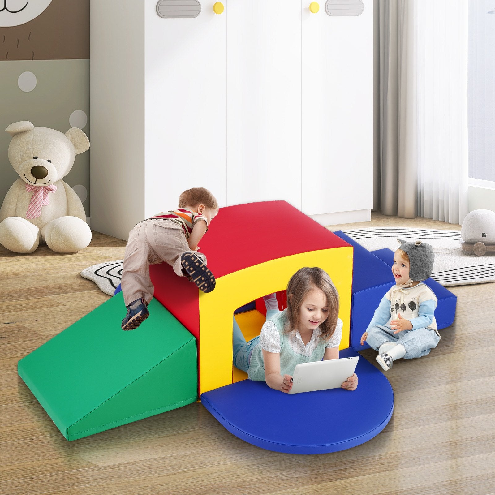 Indoor Toddler Climbing, Crawling & Tunneling Play Set - Soft Foam Equipment with Stairs, Ramp, Maze for Preschoolers 3+ Easy Clean