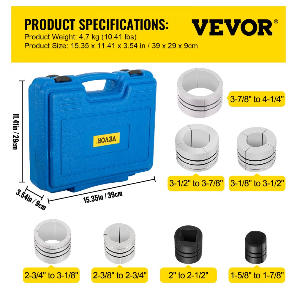 Versatile Manual Hydraulic Pipe Expander for Car Repair: 1-5/8" to 4-1/4" Size Range with 4 Dies and Dual Storage Cases for Copper and Aluminum Tubes