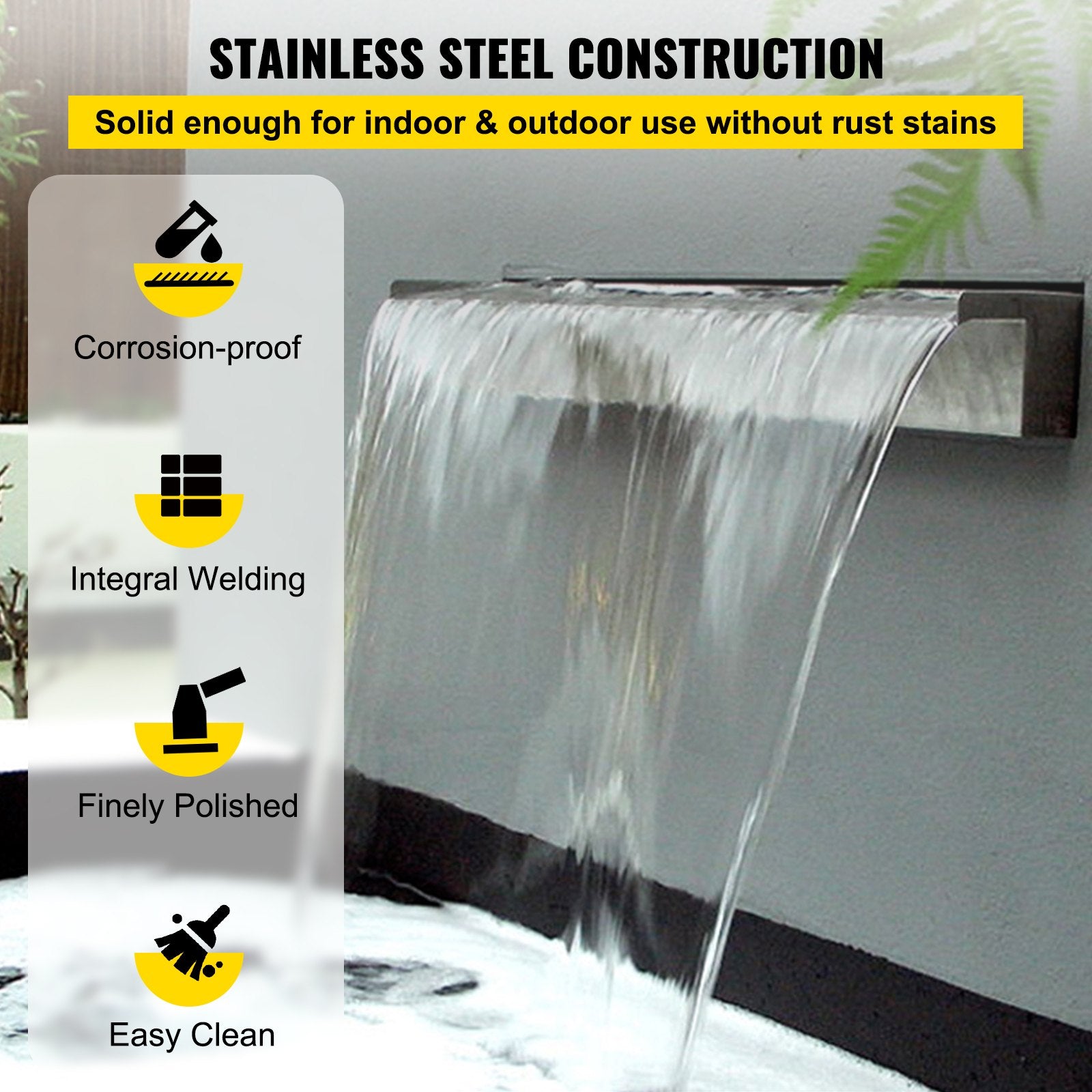 Elevate Your Outdoor Space with Patiolife's 23.6" Stainless Steel Pool Waterfall – Sleek Rectangular Spillway for Gardens, Pools, and DIY Installations
