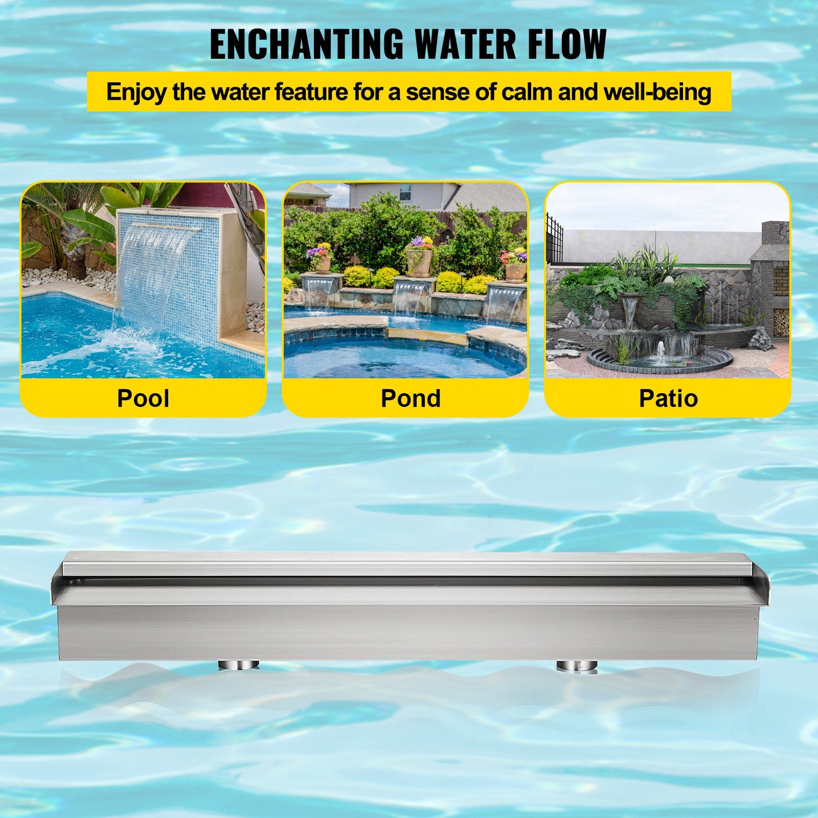 Elevate Your Outdoor Space with Patiolife's 23.6" Stainless Steel Pool Waterfall – Sleek Rectangular Spillway for Gardens, Pools, and DIY Installations