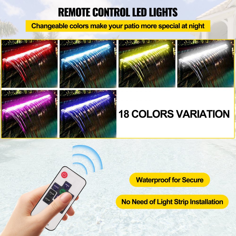 59.1"
 x 4.5" x 3.1" Stainless Steel Decorative Waterfall Pool Fountain  With 
LED Strip Light For Garden Pond Indoors And Outdoors