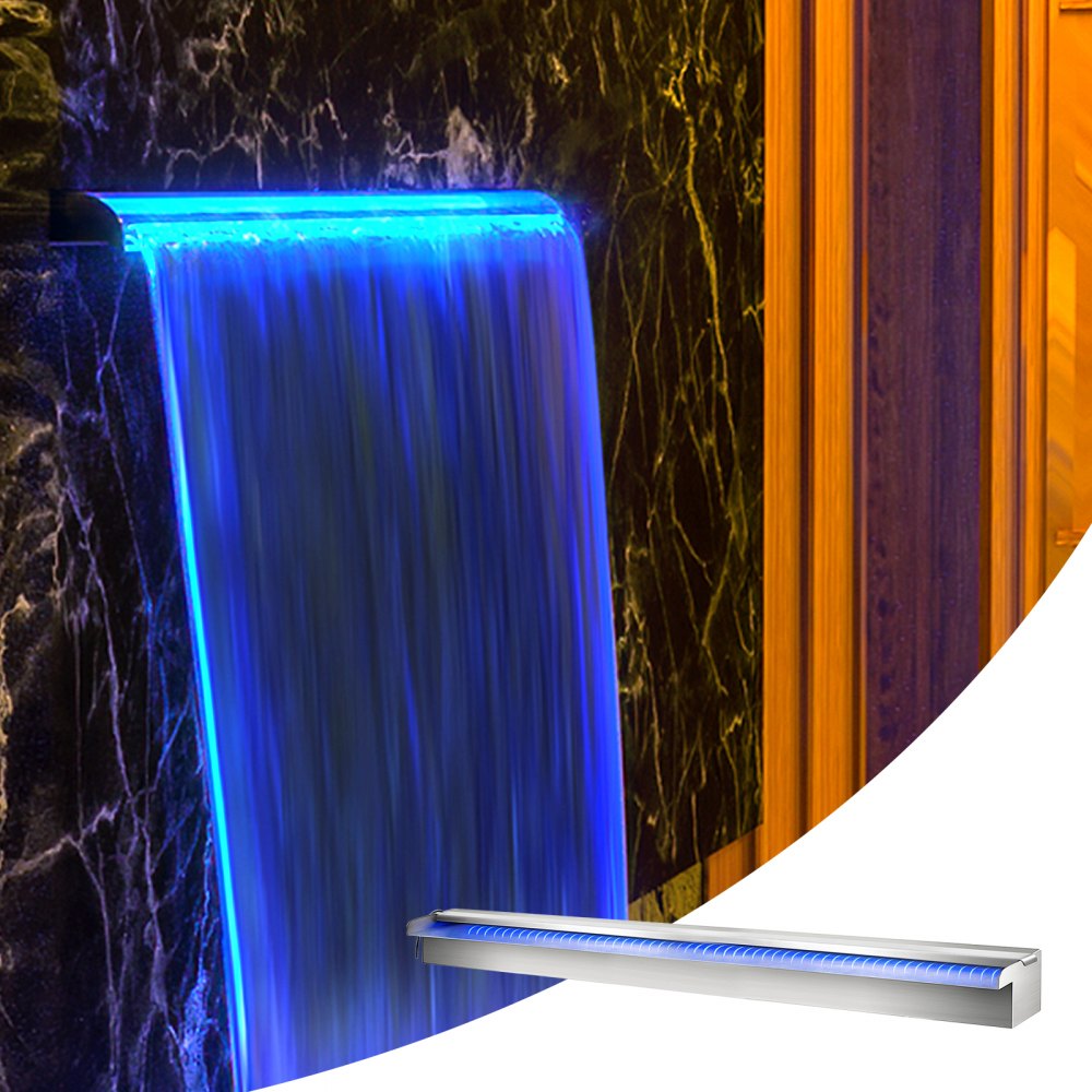 59.1"
 x 4.5" x 3.1" Stainless Steel Decorative Waterfall Pool Fountain  With 
LED Strip Light For Garden Pond Indoors And Outdoors