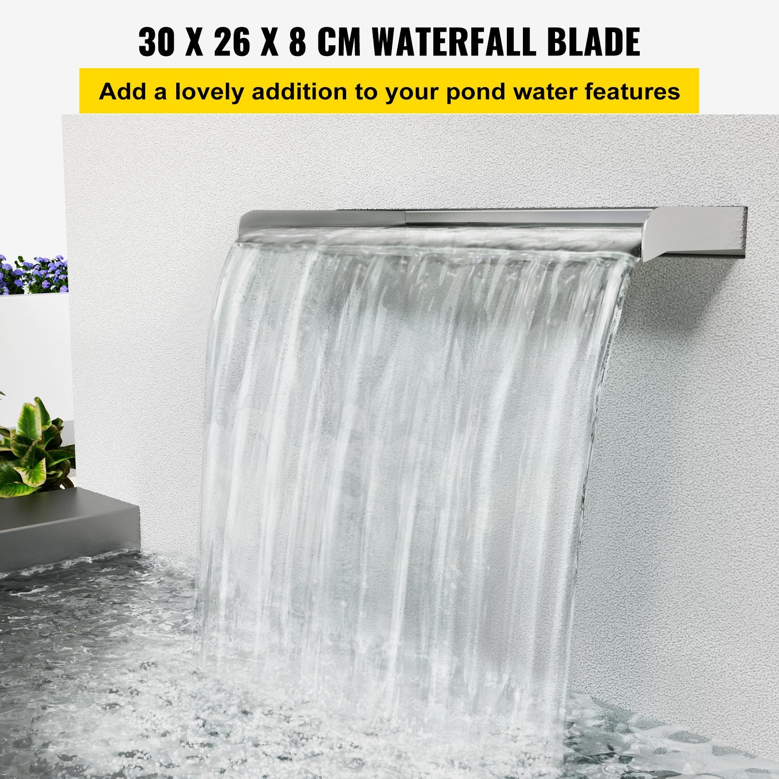 30cm Stainless Steel Waterfall Blade Spillway Kit with Connector, Hose, Clamp & Tape for Koi Fish Pond & Pool Water Features