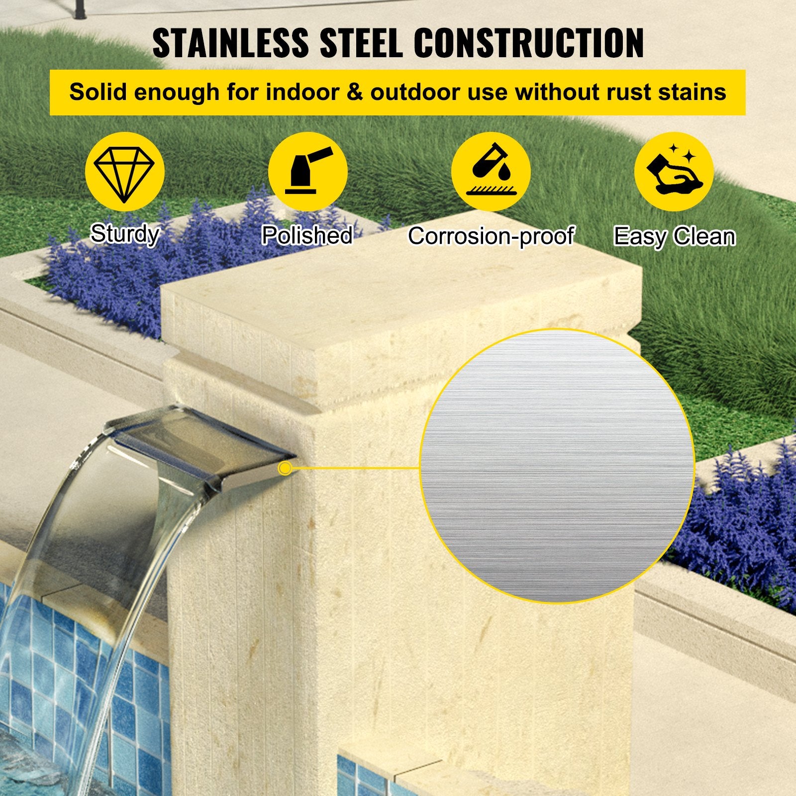 30cm Stainless Steel Waterfall Blade Spillway Kit with Connector, Hose, Clamp & Tape for Koi Fish Pond & Pool Water Features