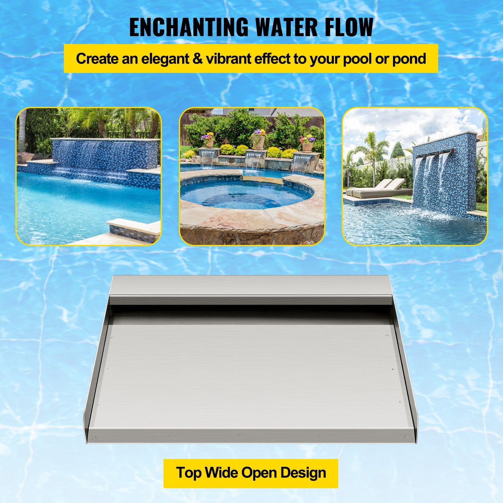 30cm Stainless Steel Waterfall Blade Spillway Kit with Connector, Hose, Clamp & Tape for Koi Fish Pond & Pool Water Features