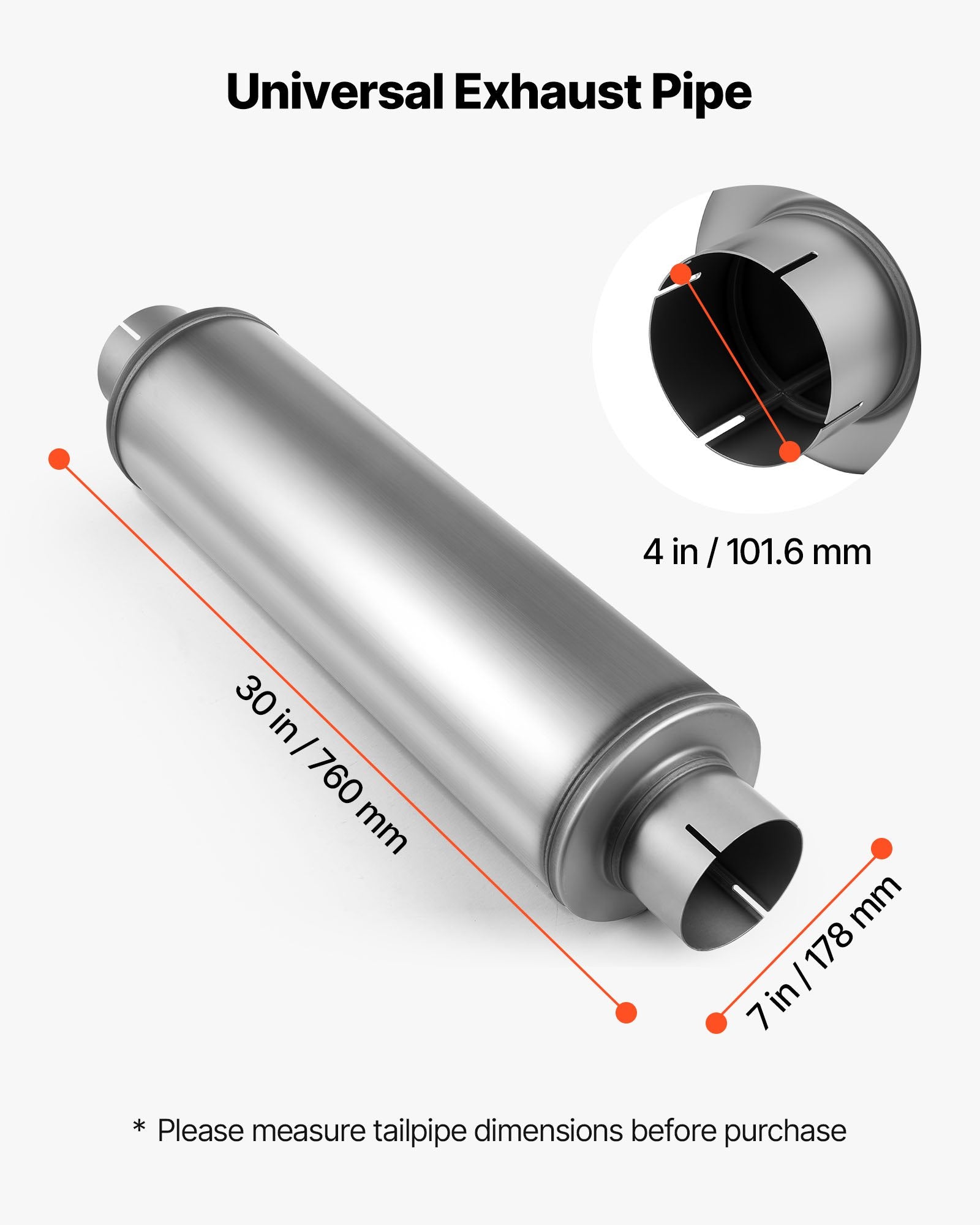Universal Stainless Steel Exhaust Muffler with 4" Inlet/Outlet, 30" Length - High Performance for Trucks, Sedans, Sports Cars & SUVs