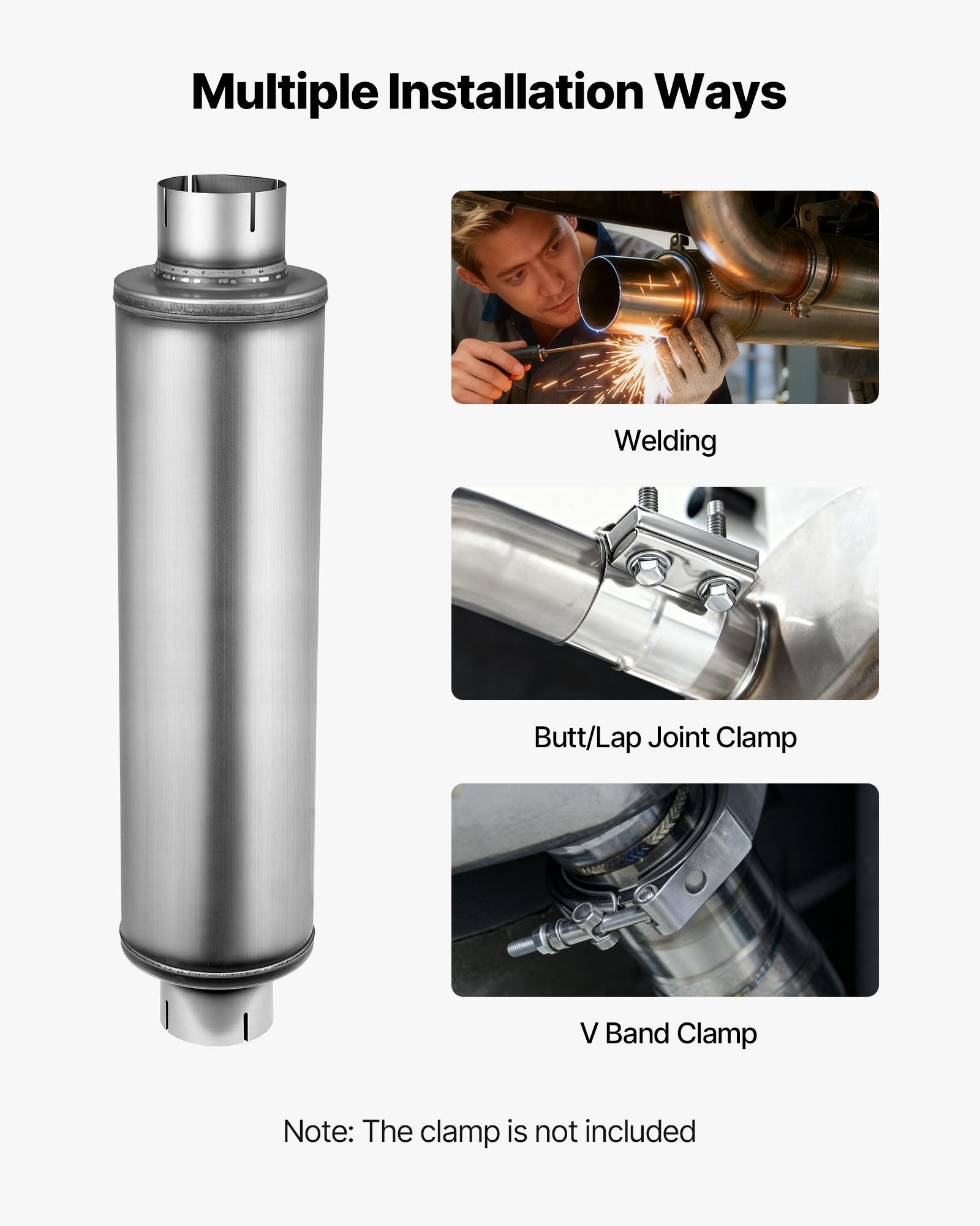 Universal Stainless Steel Exhaust Muffler with 4" Inlet/Outlet, 30" Length - High Performance for Trucks, Sedans, Sports Cars & SUVs