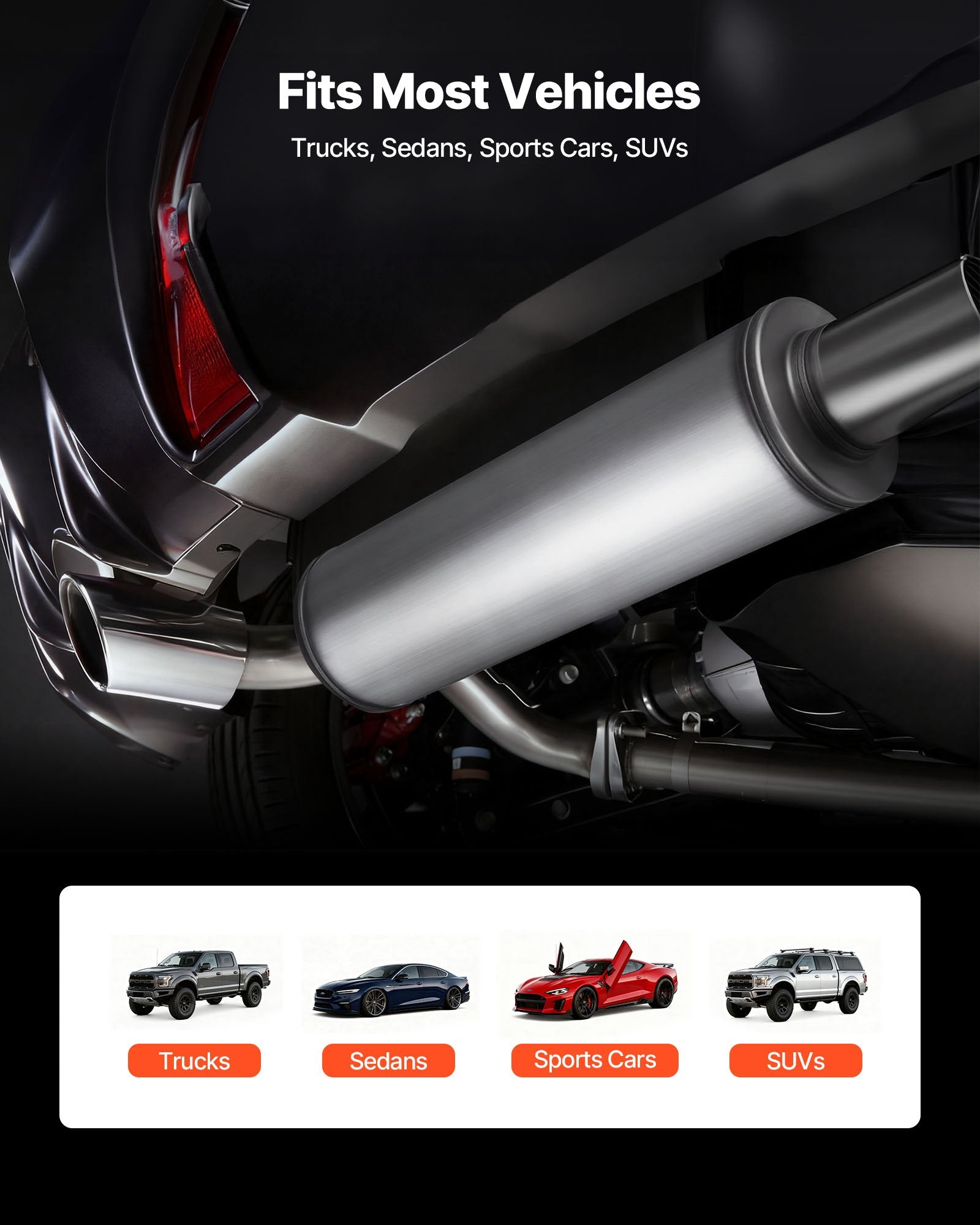 Universal Stainless Steel Exhaust Muffler with 4" Inlet/Outlet, 30" Length - High Performance for Trucks, Sedans, Sports Cars & SUVs