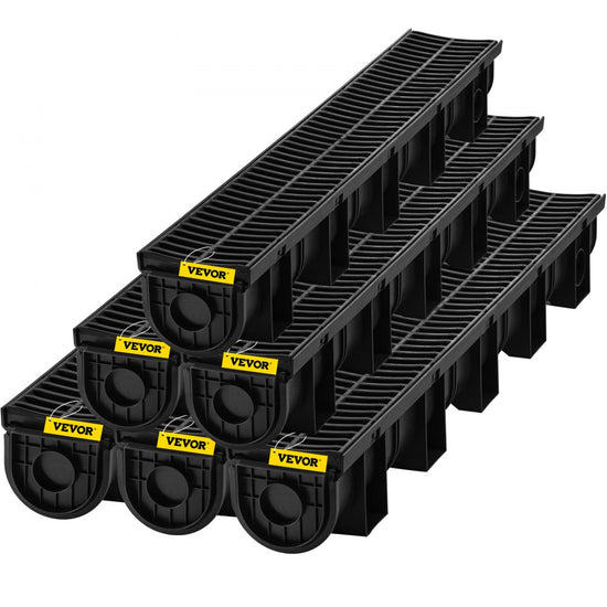 VEVOR Trench Drain System, Channel Drain with Plastic Grate, 5.8x5.2-Inch HDPE Drainage Trench, Black Plastic Garage Floor Drain, 6x39