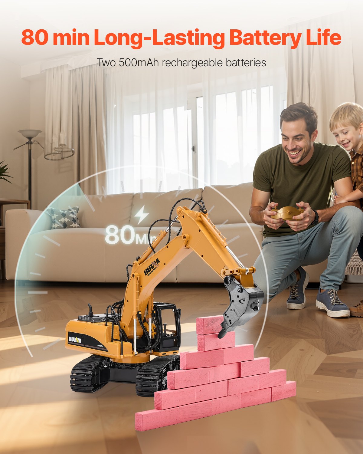 Advanced 15-Channel 3-in-1 Remote Control Excavator Toy with Metal Shovel, 1:14 Scale RC Digger, Light & Sound, Long Battery Life, Perfect Construction Gift for Kids