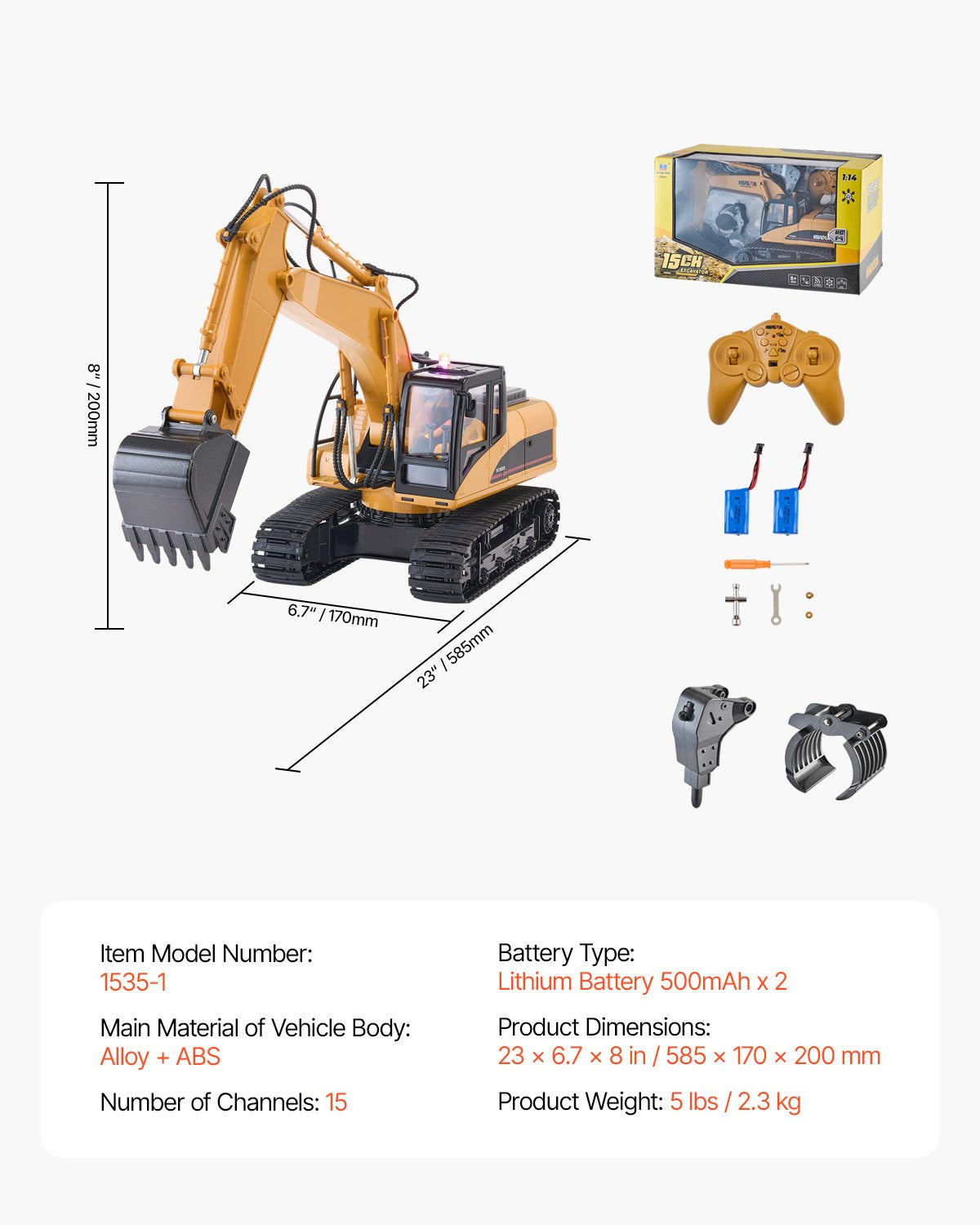 Advanced 15-Channel 3-in-1 Remote Control Excavator Toy with Metal Shovel, 1:14 Scale RC Digger, Light & Sound, Long Battery Life, Perfect Construction Gift for Kids