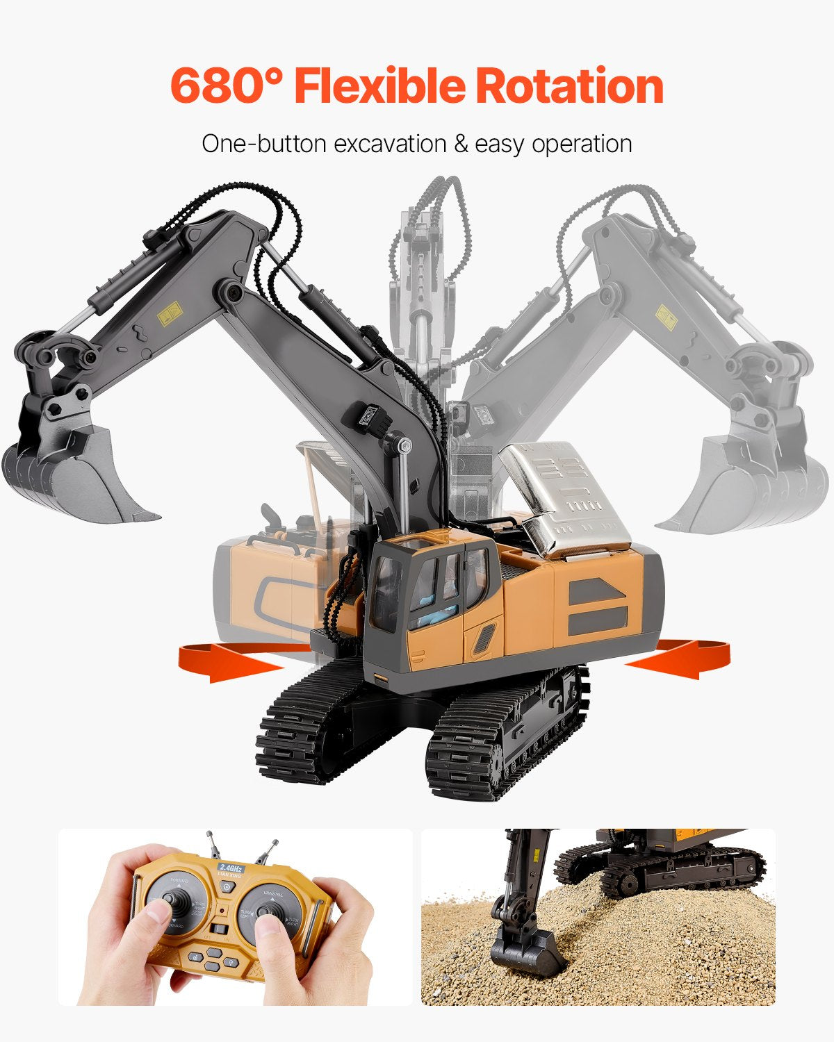 11 Channel Remote Control Excavator Toy, 1:20 Scale RC Digger with Lights & Sounds, Full Functional Construction Vehicle for Kids, Durable ABS, Long Battery Life, Perfect Birthday Gift with Wear-Resistant Tracks, 2 Lithium Batteries Included