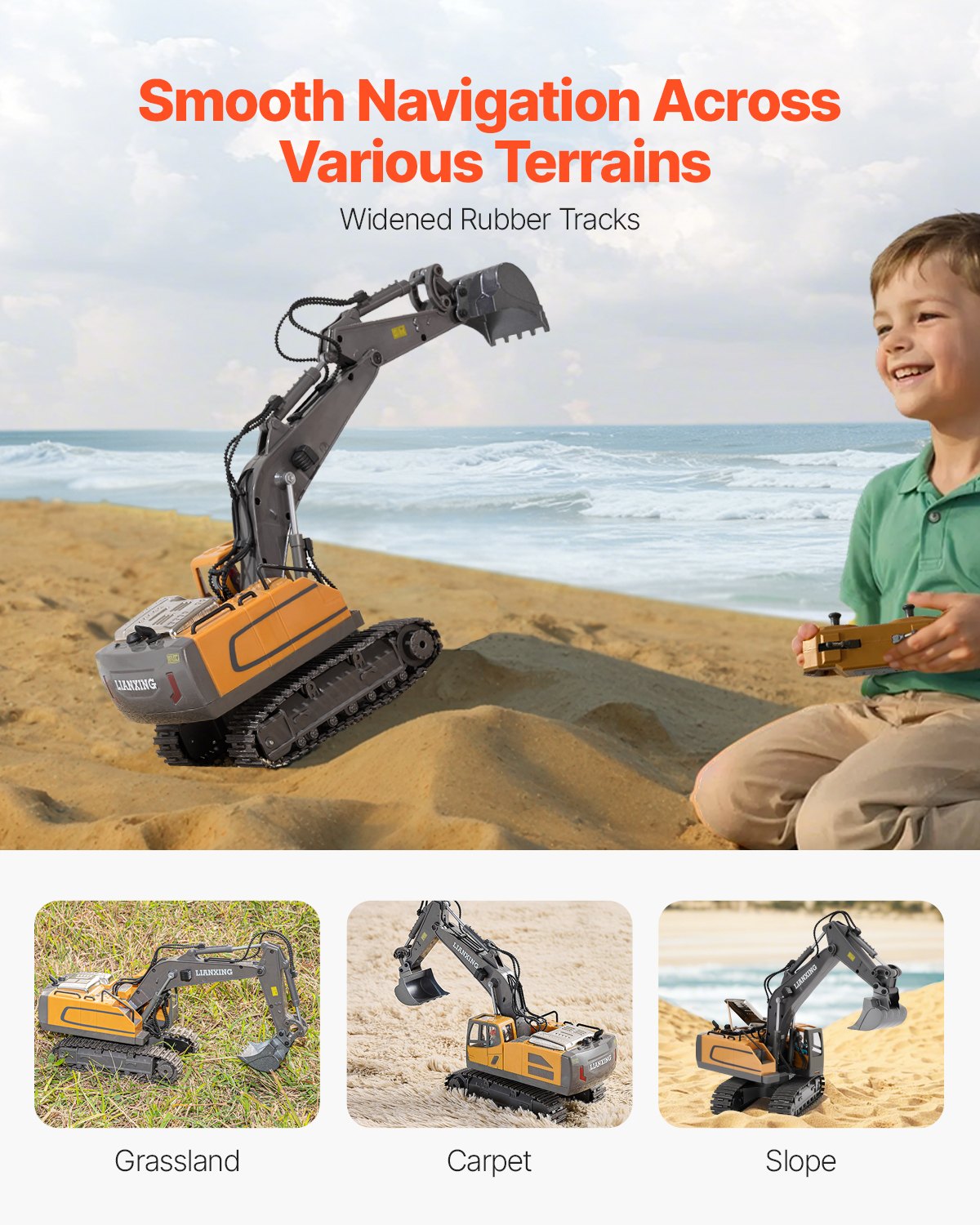 11 Channel Remote Control Excavator Toy, 1:20 Scale RC Digger with Lights & Sounds, Full Functional Construction Vehicle for Kids, Durable ABS, Long Battery Life, Perfect Birthday Gift with Wear-Resistant Tracks, 2 Lithium Batteries Included