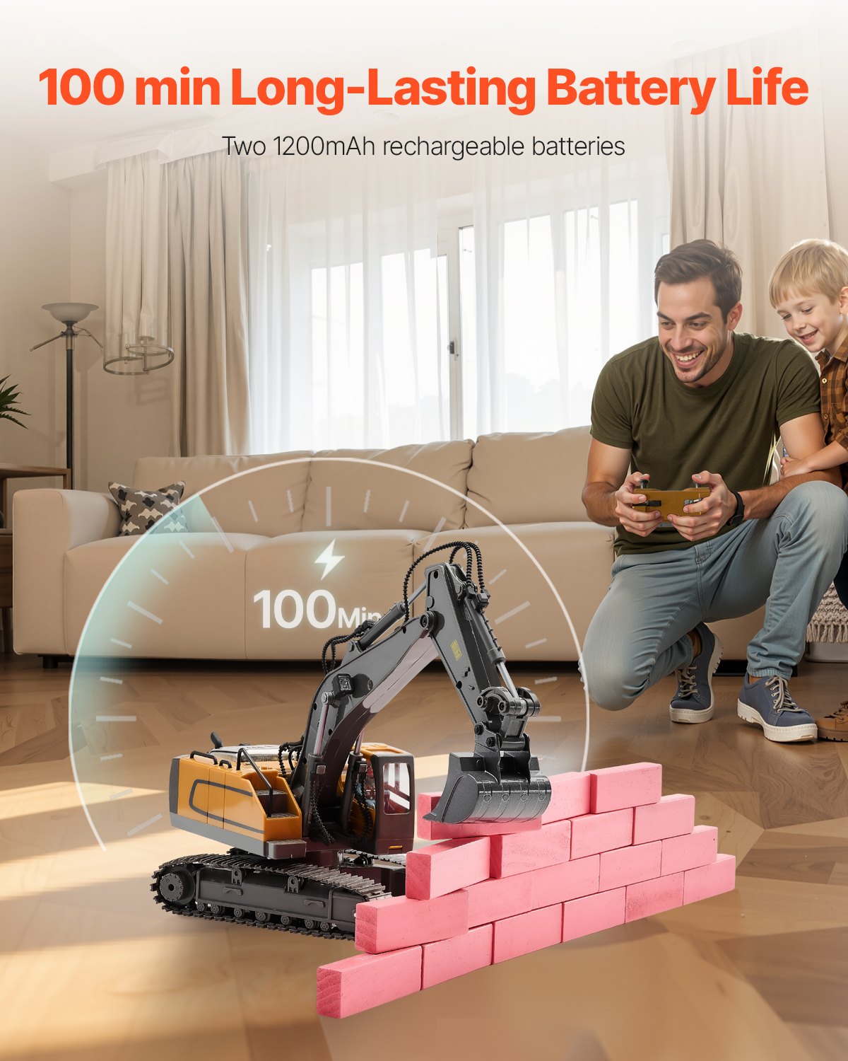 11 Channel Remote Control Excavator Toy, 1:20 Scale RC Digger with Lights & Sounds, Full Functional Construction Vehicle for Kids, Durable ABS, Long Battery Life, Perfect Birthday Gift with Wear-Resistant Tracks, 2 Lithium Batteries Included
