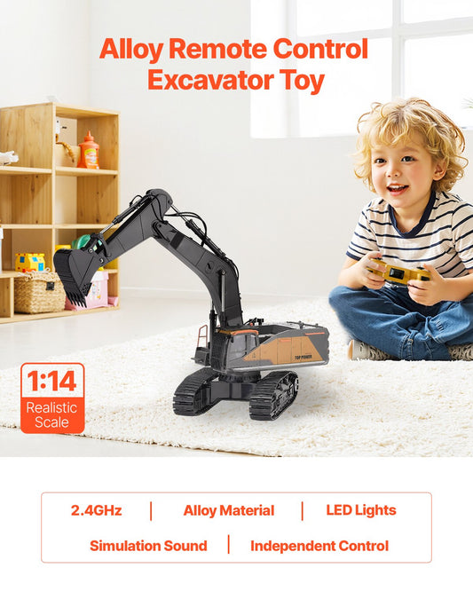 Remote Control Excavator Toy for Kids, 22-Channel 1:14 Scale Digger with Metal Shovel, Lights, Sounds, and Durable Tracks – Perfect Construction Vehicle Gift