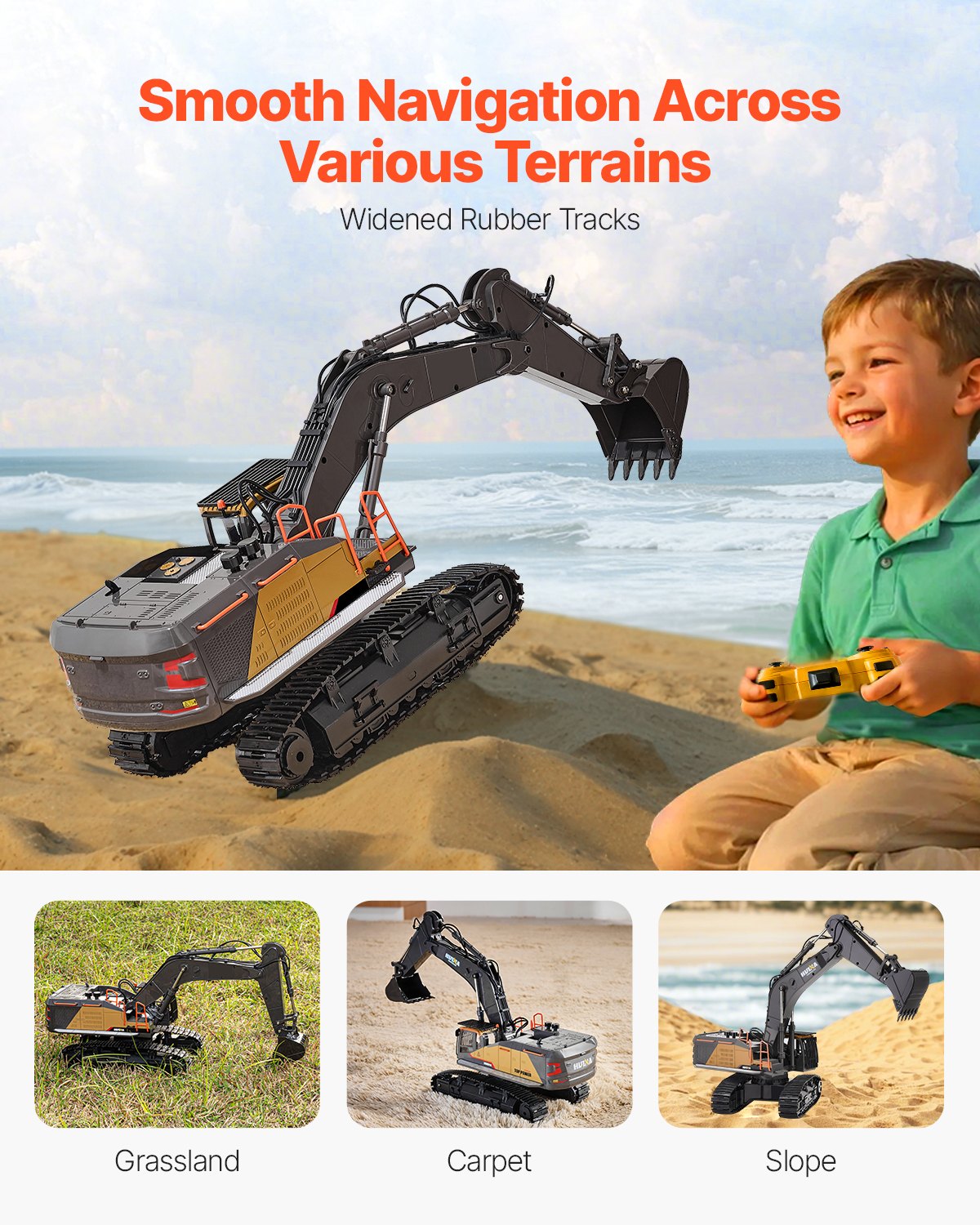 Remote Control Excavator Toy for Kids, 22-Channel 1:14 Scale Digger with Metal Shovel, Lights, Sounds, and Durable Tracks – Perfect Construction Vehicle Gift