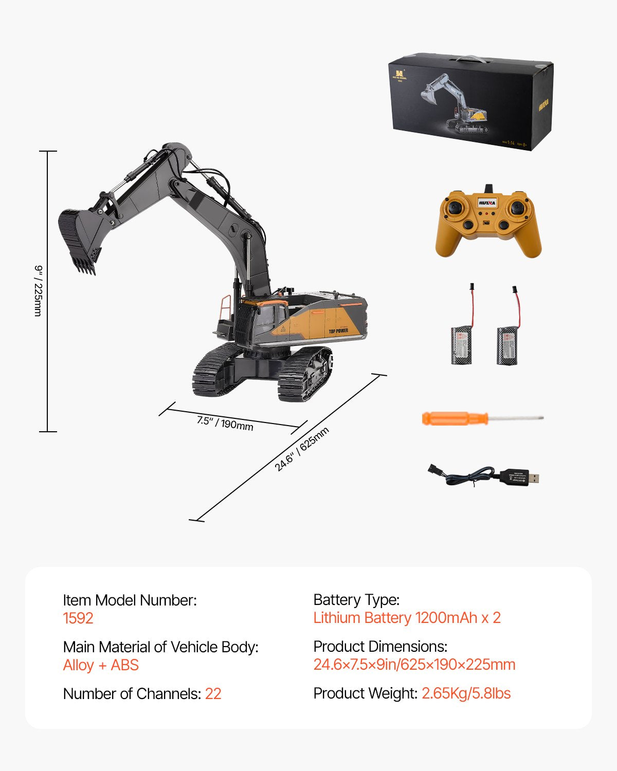 Remote Control Excavator Toy for Kids, 22-Channel 1:14 Scale Digger with Metal Shovel, Lights, Sounds, and Durable Tracks – Perfect Construction Vehicle Gift