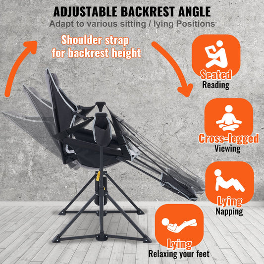 Luxurious Reclining Camping Chair with Footrest, Headrest & Storage Bag - 300 lbs Capacity, Portable Rocking Lounge for Outdoor Adventures