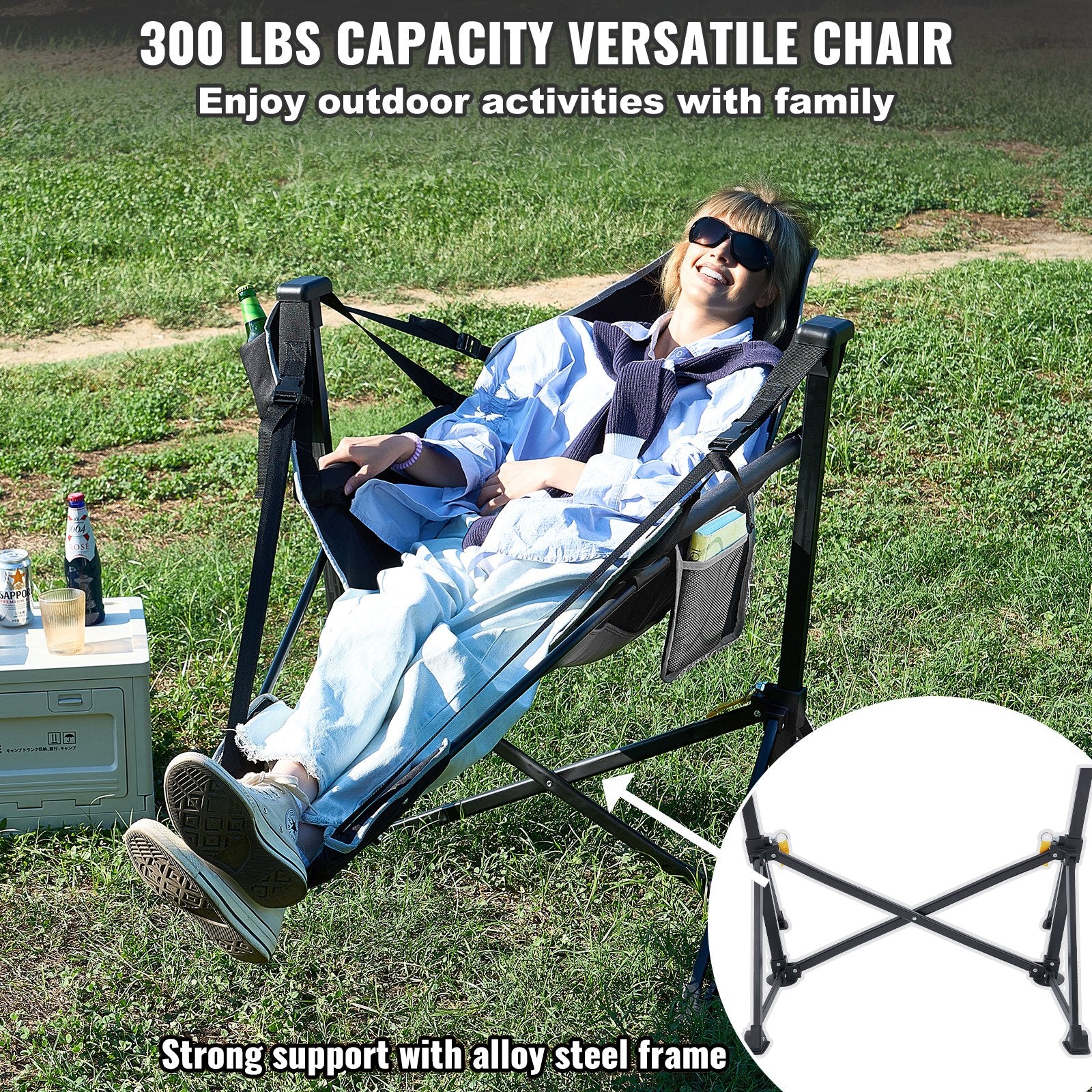Luxurious Reclining Camping Chair with Footrest, Headrest & Storage Bag - 300 lbs Capacity, Portable Rocking Lounge for Outdoor Adventures