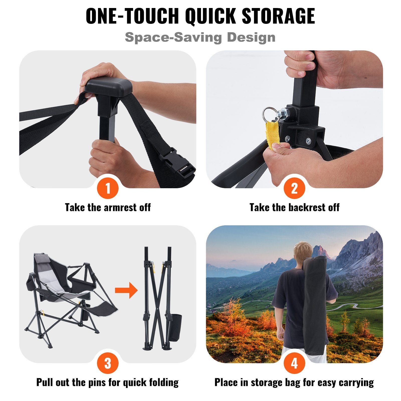 Luxurious Reclining Camping Chair with Footrest, Headrest & Storage Bag - 300 lbs Capacity, Portable Rocking Lounge for Outdoor Adventures