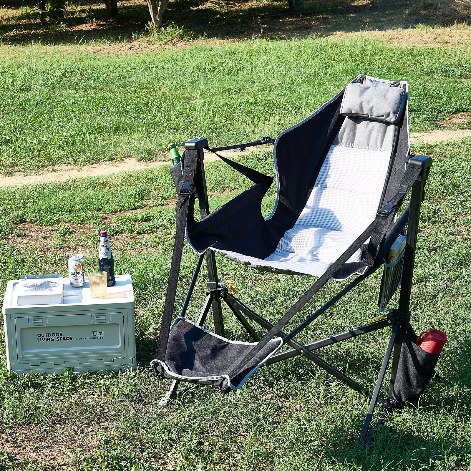 Luxurious Reclining Camping Chair with Footrest, Headrest & Storage Bag - 300 lbs Capacity, Portable Rocking Lounge for Outdoor Adventures