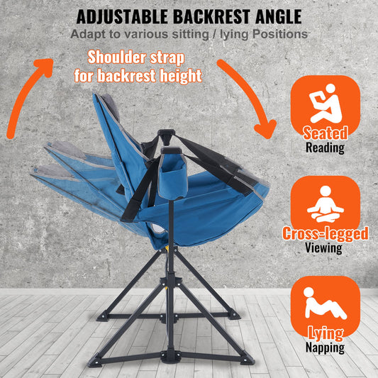 Luxurious Reclining Camping Chair with Adjustable Backrest, Hammock Rocking, Cup Holder, 300 lbs Support, Portable for Outdoor Adventures