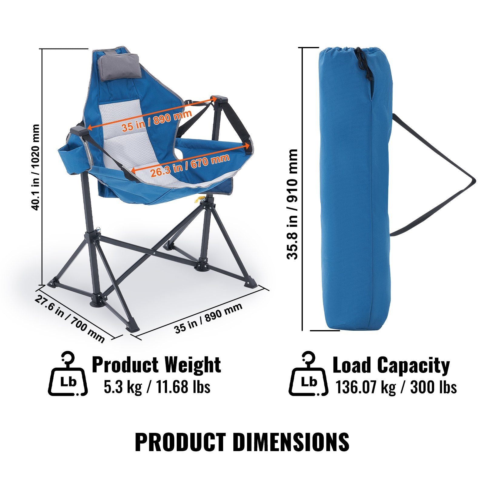Luxurious Reclining Camping Chair with Adjustable Backrest, Hammock Rocking, Cup Holder, 300 lbs Support, Portable for Outdoor Adventures