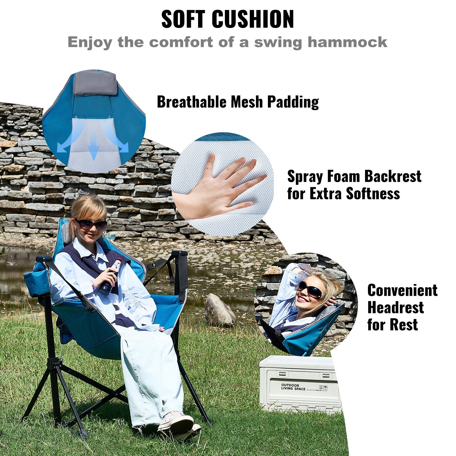Luxurious Reclining Camping Chair with Adjustable Backrest, Hammock Rocking, Cup Holder, 300 lbs Support, Portable for Outdoor Adventures