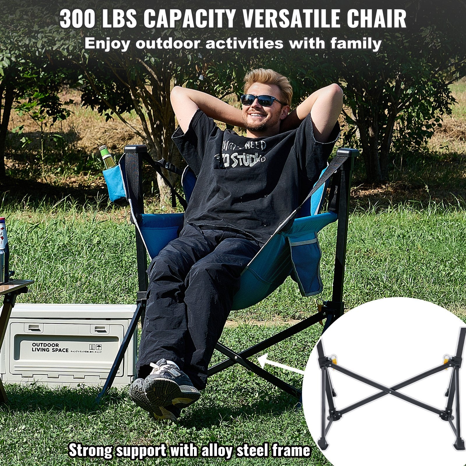 Luxurious Reclining Camping Chair with Adjustable Backrest, Hammock Rocking, Cup Holder, 300 lbs Support, Portable for Outdoor Adventures