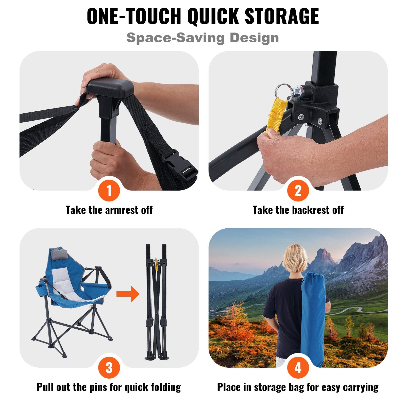 Luxurious Reclining Camping Chair with Adjustable Backrest, Hammock Rocking, Cup Holder, 300 lbs Support, Portable for Outdoor Adventures