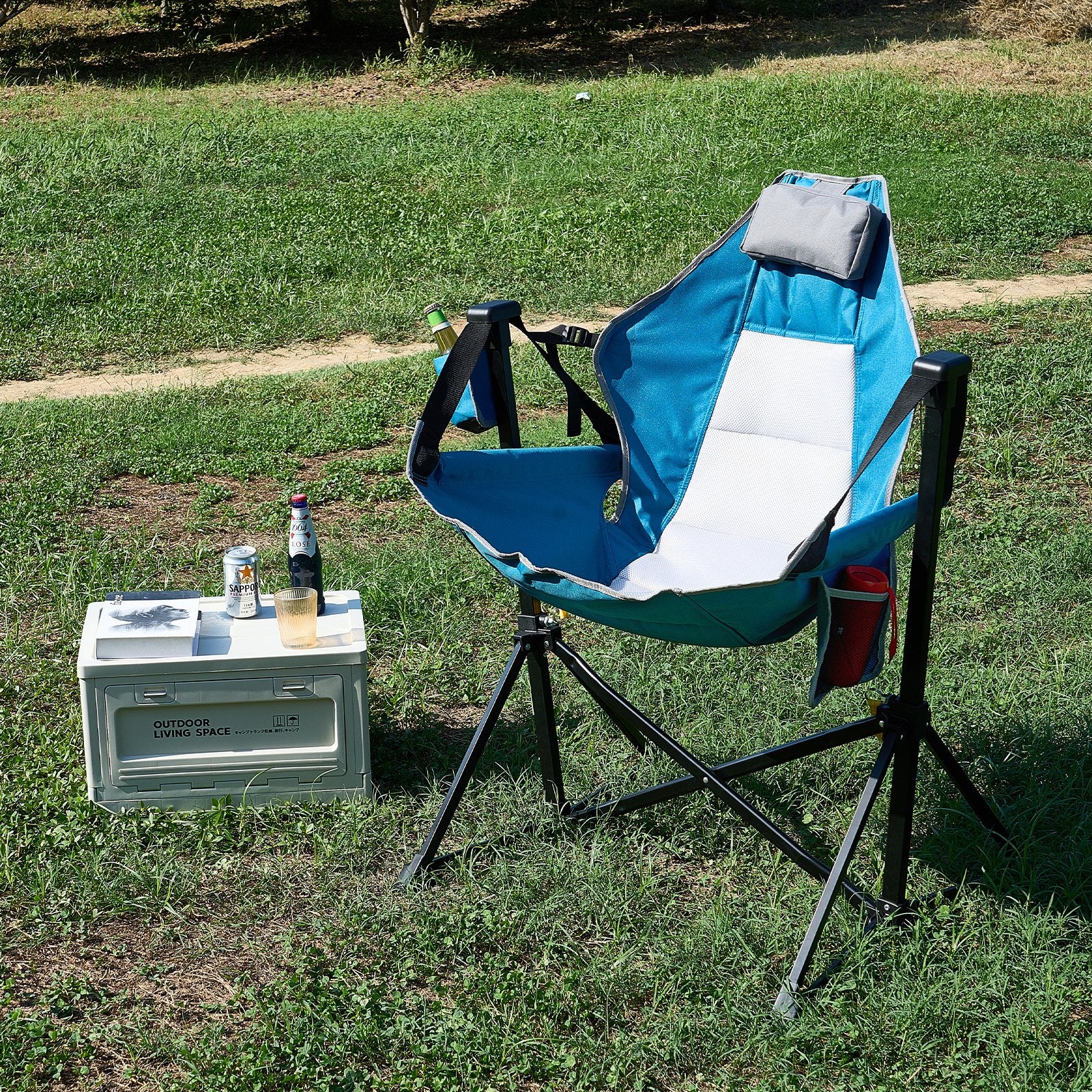 Luxurious Reclining Camping Chair with Adjustable Backrest, Hammock Rocking, Cup Holder, 300 lbs Support, Portable for Outdoor Adventures