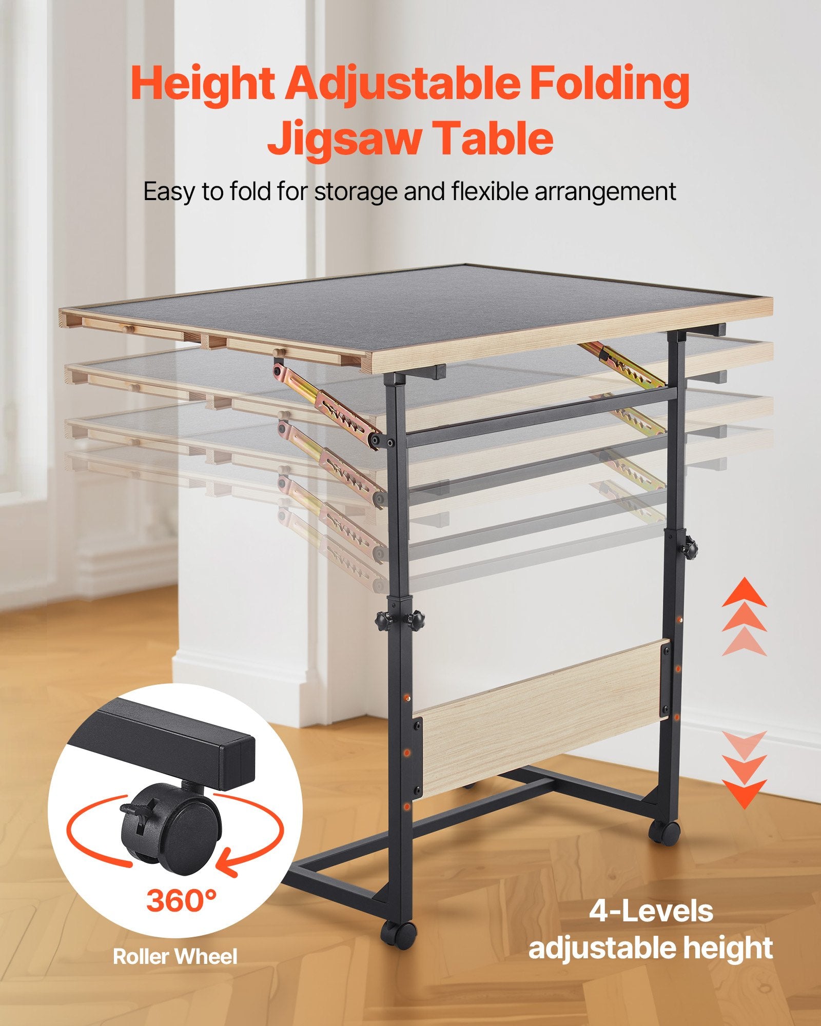 Adjustable 1500 Piece Jigsaw Puzzle Table with Wheels, 4 Drawers, Foldable Legs, 5-Tilt Angles, Portable 34x25 in Wooden Board, Perfect Gift for Puzzle Enthusiasts, Ideal for Adults, Moms, and Families