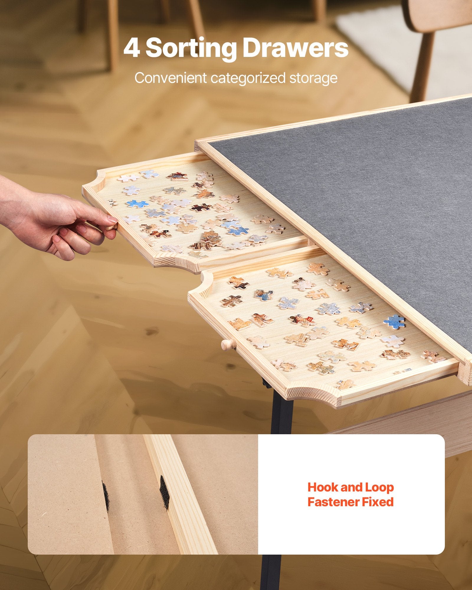 Adjustable 1500 Piece Jigsaw Puzzle Table with Wheels, 4 Drawers, Foldable Legs, 5-Tilt Angles, Portable 34x25 in Wooden Board, Perfect Gift for Puzzle Enthusiasts, Ideal for Adults, Moms, and Families
