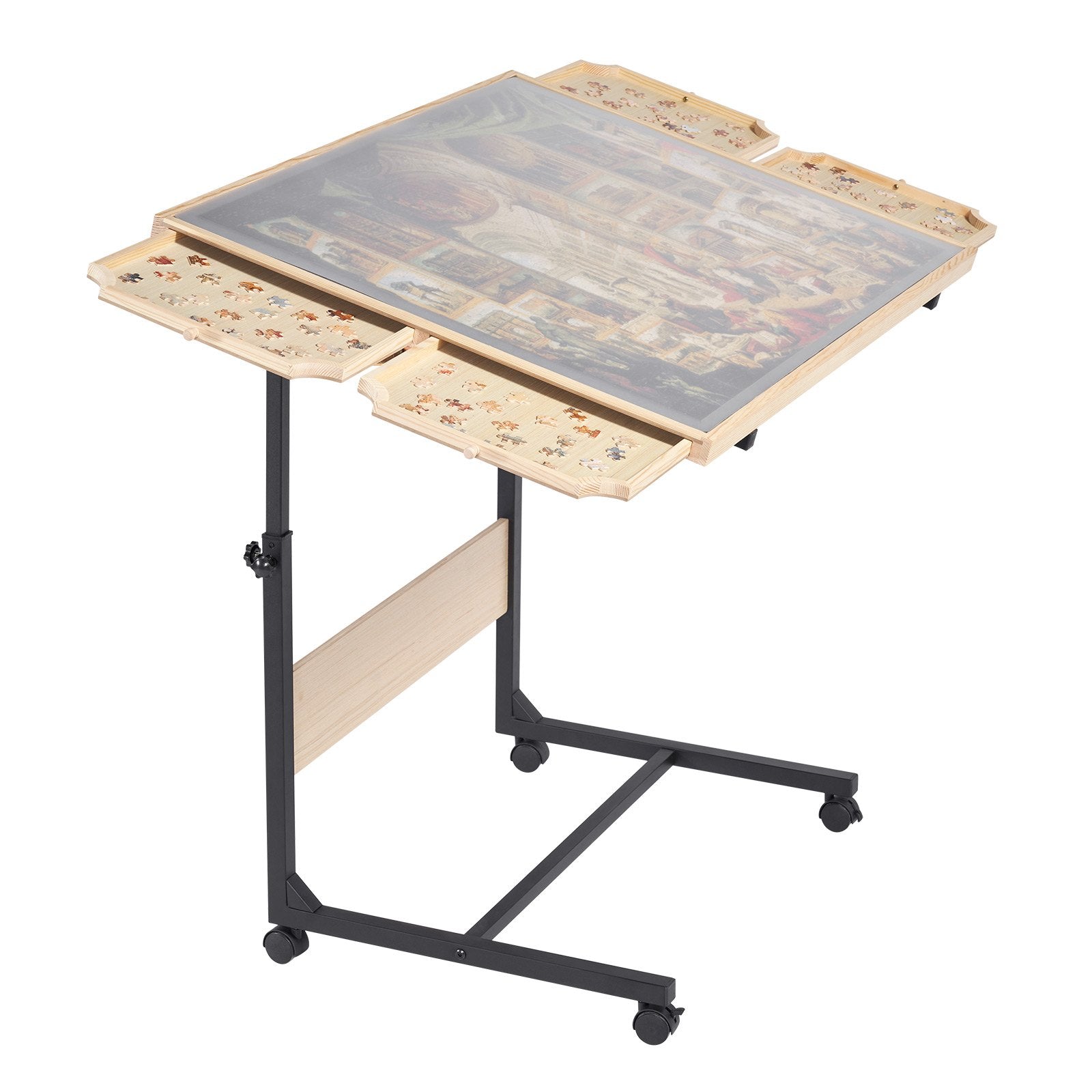 Adjustable 1500 Piece Jigsaw Puzzle Table with Wheels, 4 Drawers, Foldable Legs, 5-Tilt Angles, Portable 34x25 in Wooden Board, Perfect Gift for Puzzle Enthusiasts, Ideal for Adults, Moms, and Families