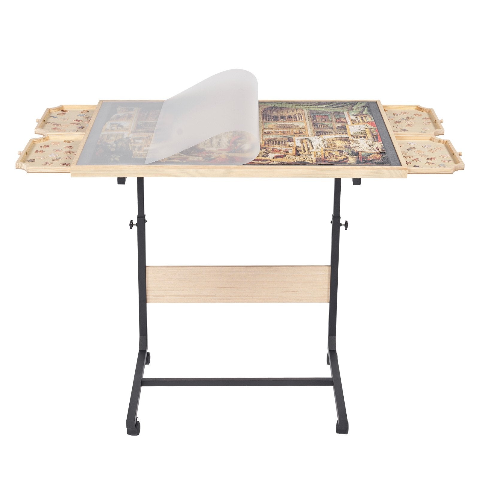 Adjustable 1500 Piece Jigsaw Puzzle Table with Wheels, 4 Drawers, Foldable Legs, 5-Tilt Angles, Portable 34x25 in Wooden Board, Perfect Gift for Puzzle Enthusiasts, Ideal for Adults, Moms, and Families