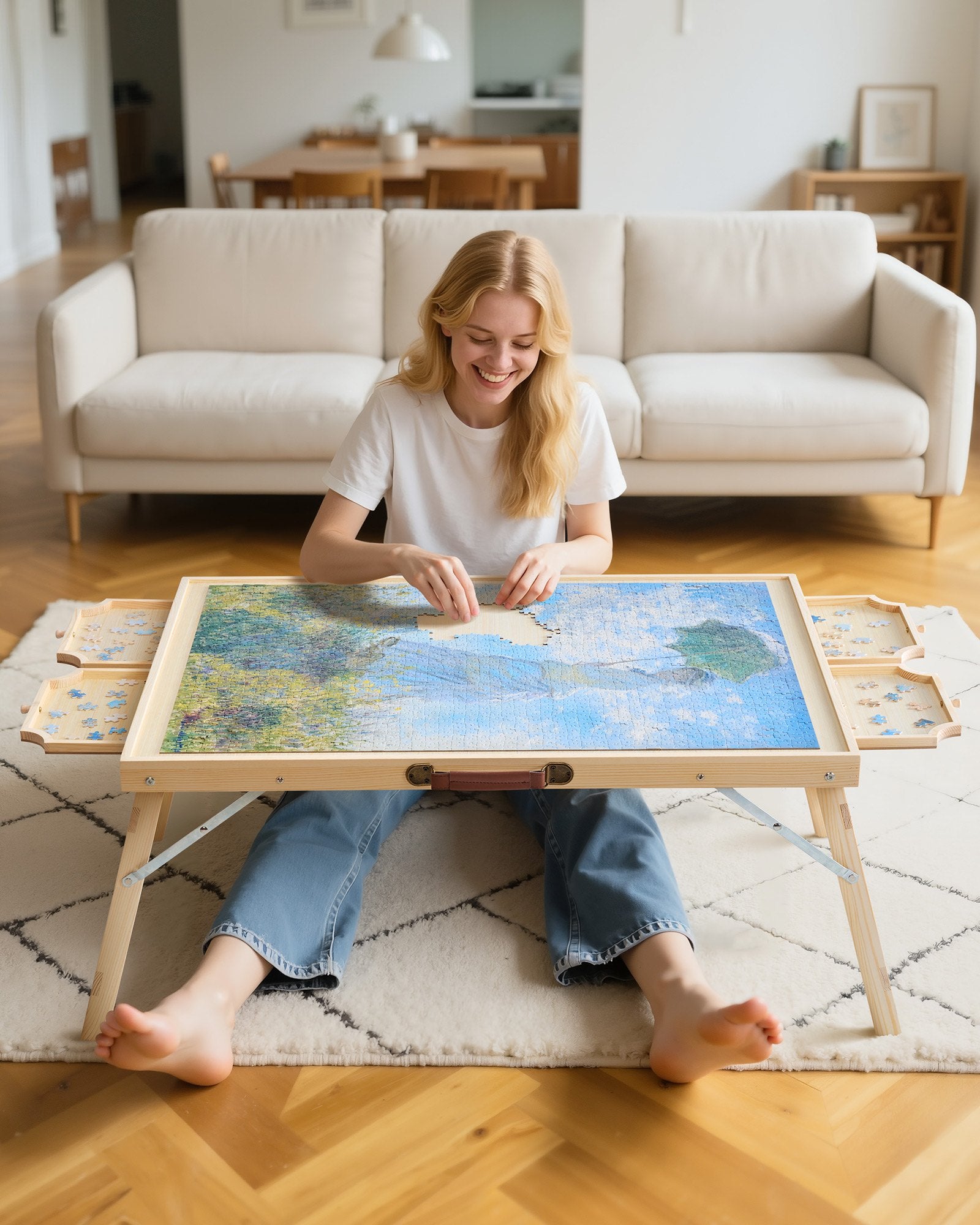 Folding Puzzle Table for Adults with 4 Storage Drawers, 1500-Piece Capacity, Portable Wooden Board & Organizer, Ideal Gift for Puzzle Enthusiasts