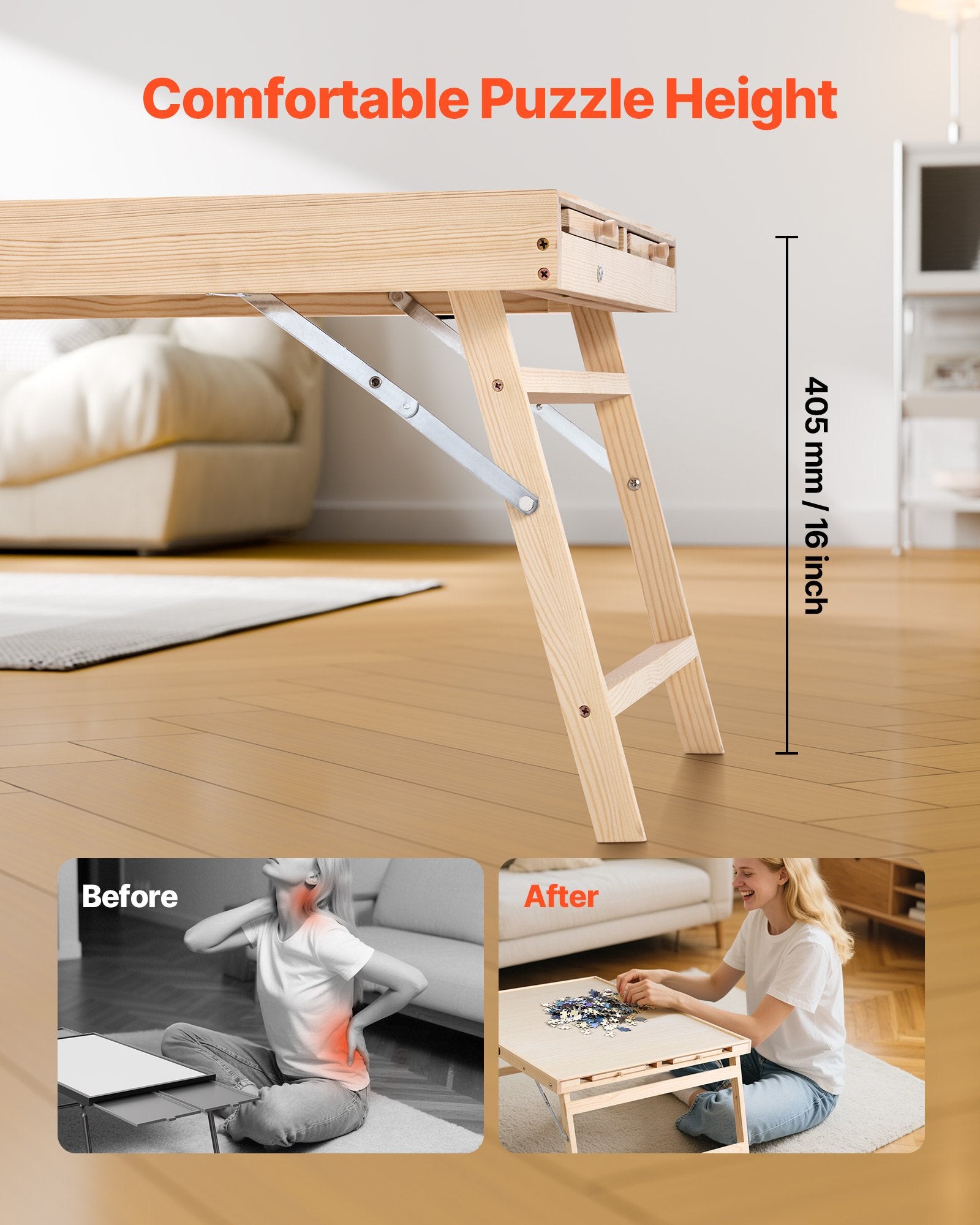 Folding Puzzle Table for Adults with 4 Storage Drawers, 1500-Piece Capacity, Portable Wooden Board & Organizer, Ideal Gift for Puzzle Enthusiasts