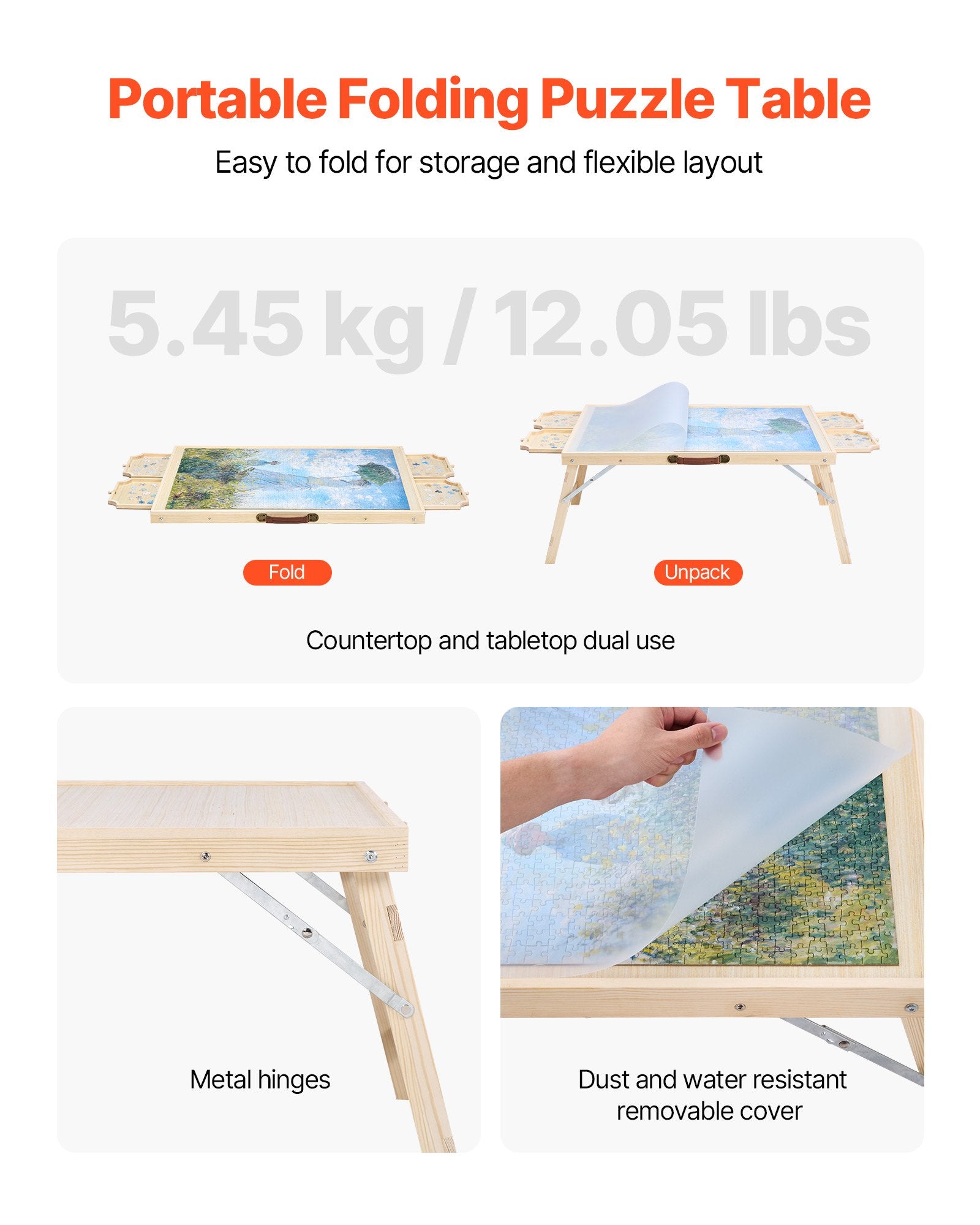 Folding Puzzle Table for Adults with 4 Storage Drawers, 1500-Piece Capacity, Portable Wooden Board & Organizer, Ideal Gift for Puzzle Enthusiasts