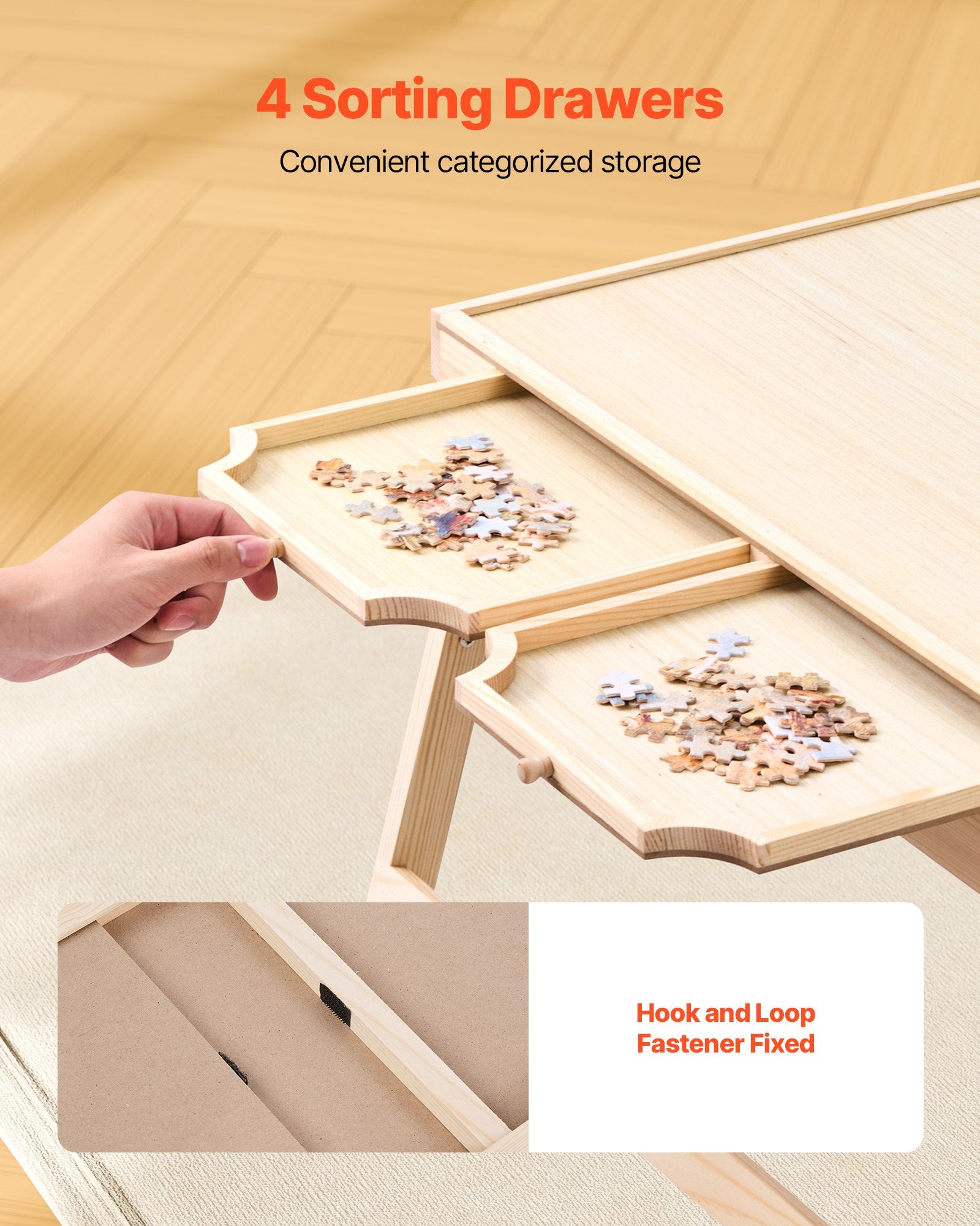 Folding Puzzle Table for Adults with 4 Storage Drawers, 1500-Piece Capacity, Portable Wooden Board & Organizer, Ideal Gift for Puzzle Enthusiasts